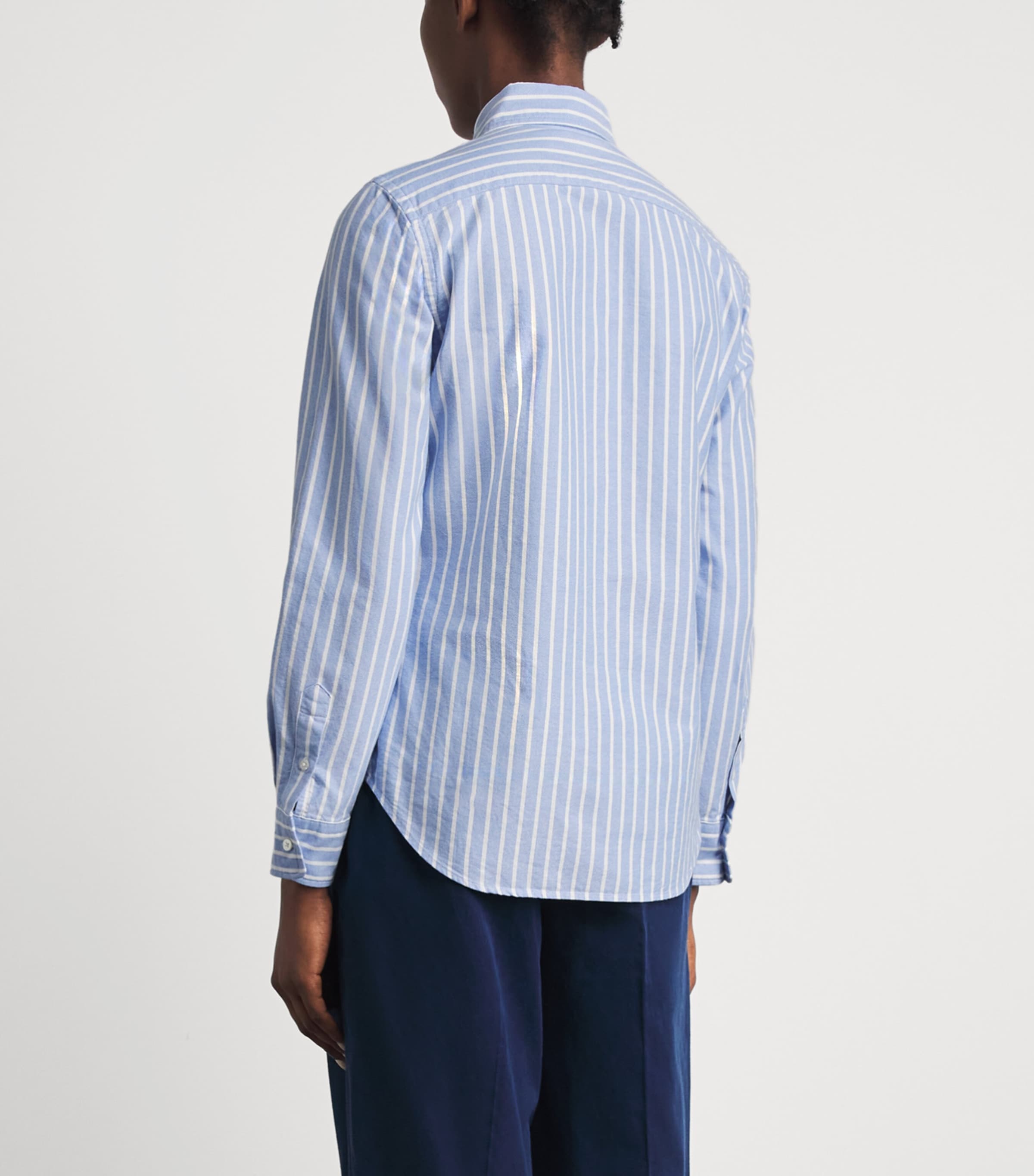 Polo Ralph Lauren Womens Stripe Polo Pony Oxford Shirt Hbr Islnd Bl/wt Image 5