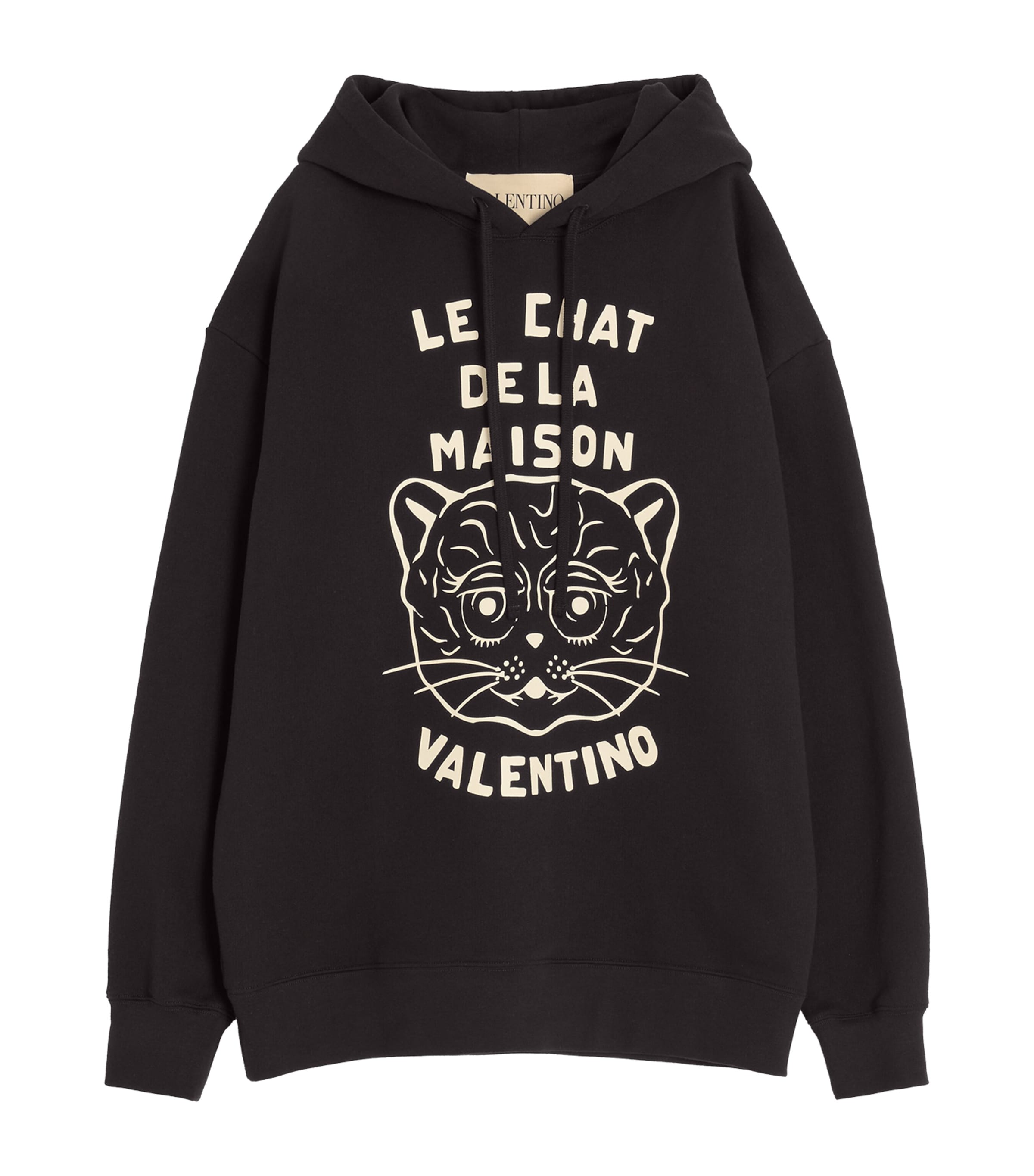 Shop Valentino Cotton Jersey Le Chat De La Maison Hoodie In Black