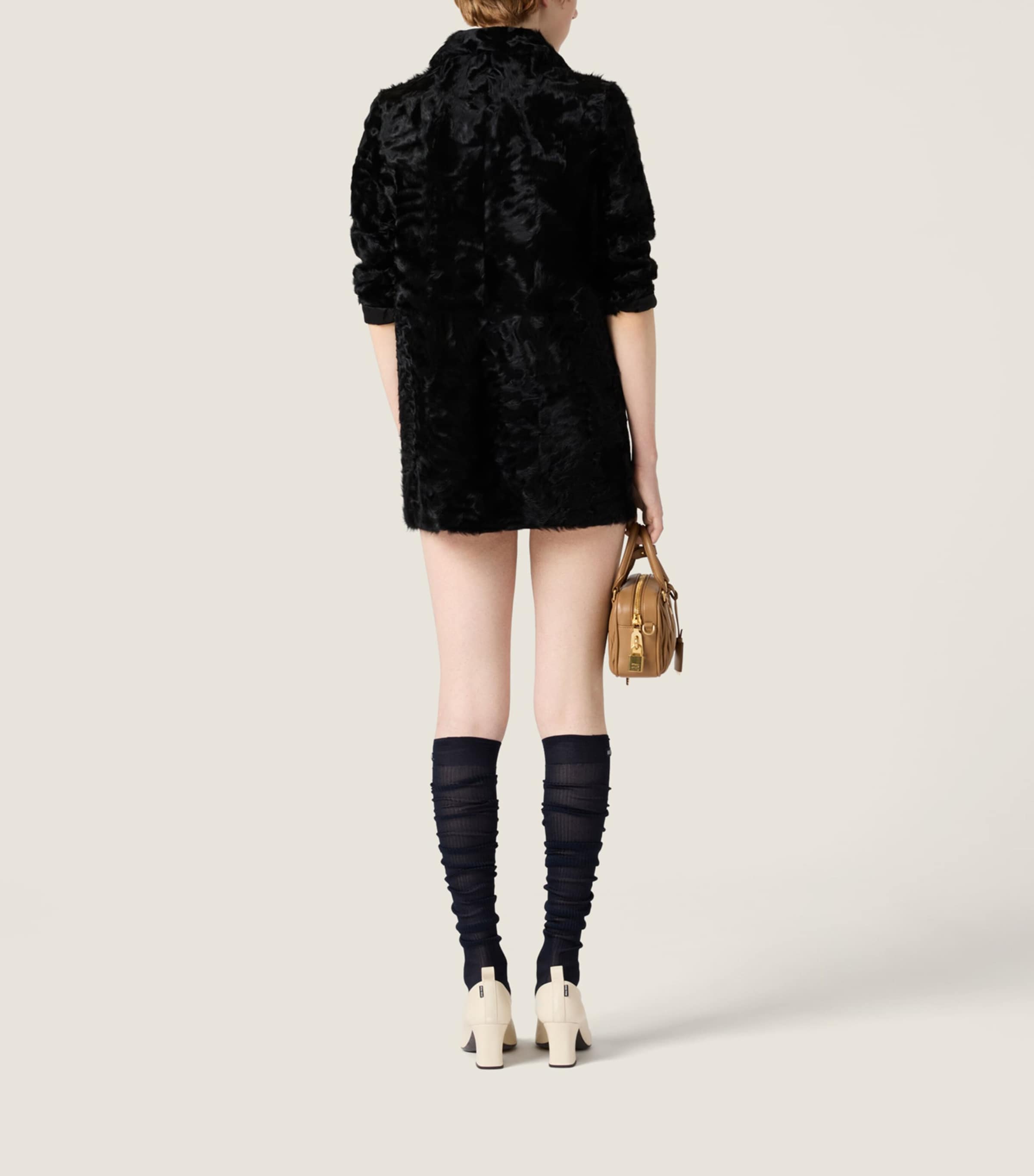Miu Miu Womens Shearling Coat Black Image 3
