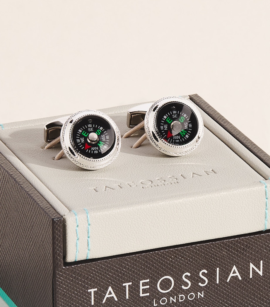 Tateossian Palladium-Plated Compass Cufflinks Black Image 3