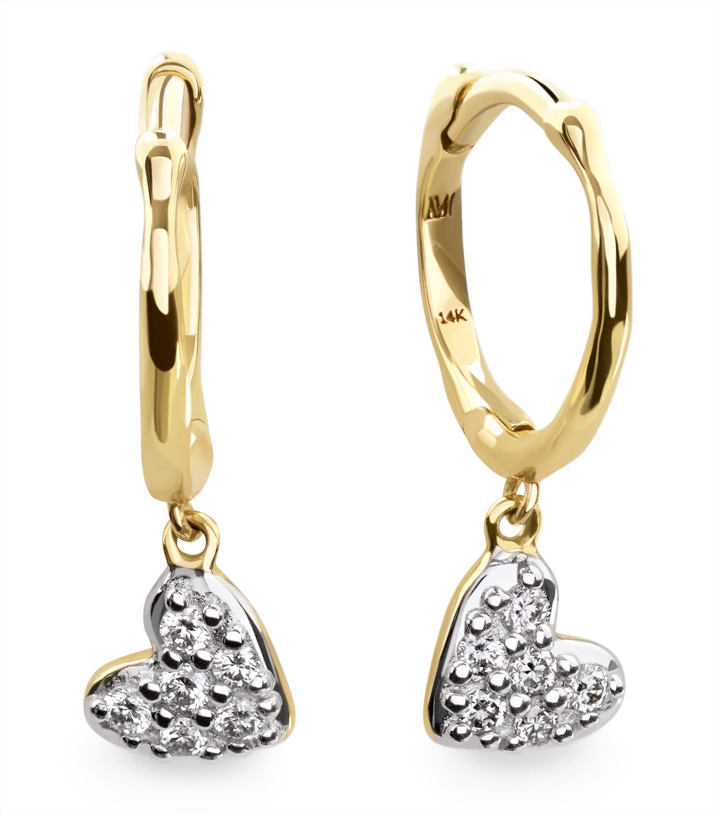 Monica Vinader Mini Yellow Gold and Diamond Heart Huggie Earrings Solid Gold Image 1