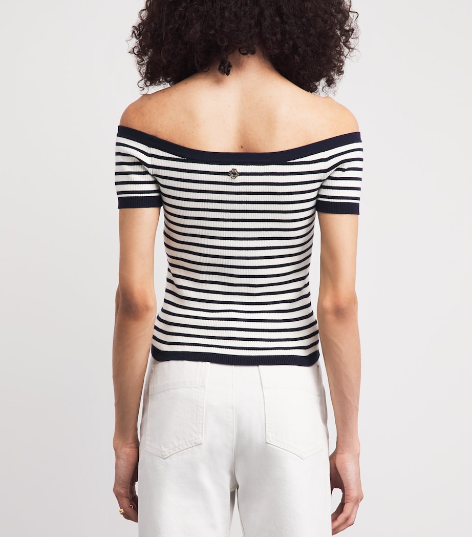 Maje Womens Knitted Off-The-Shoulder Top Navy / Ecru Image 5