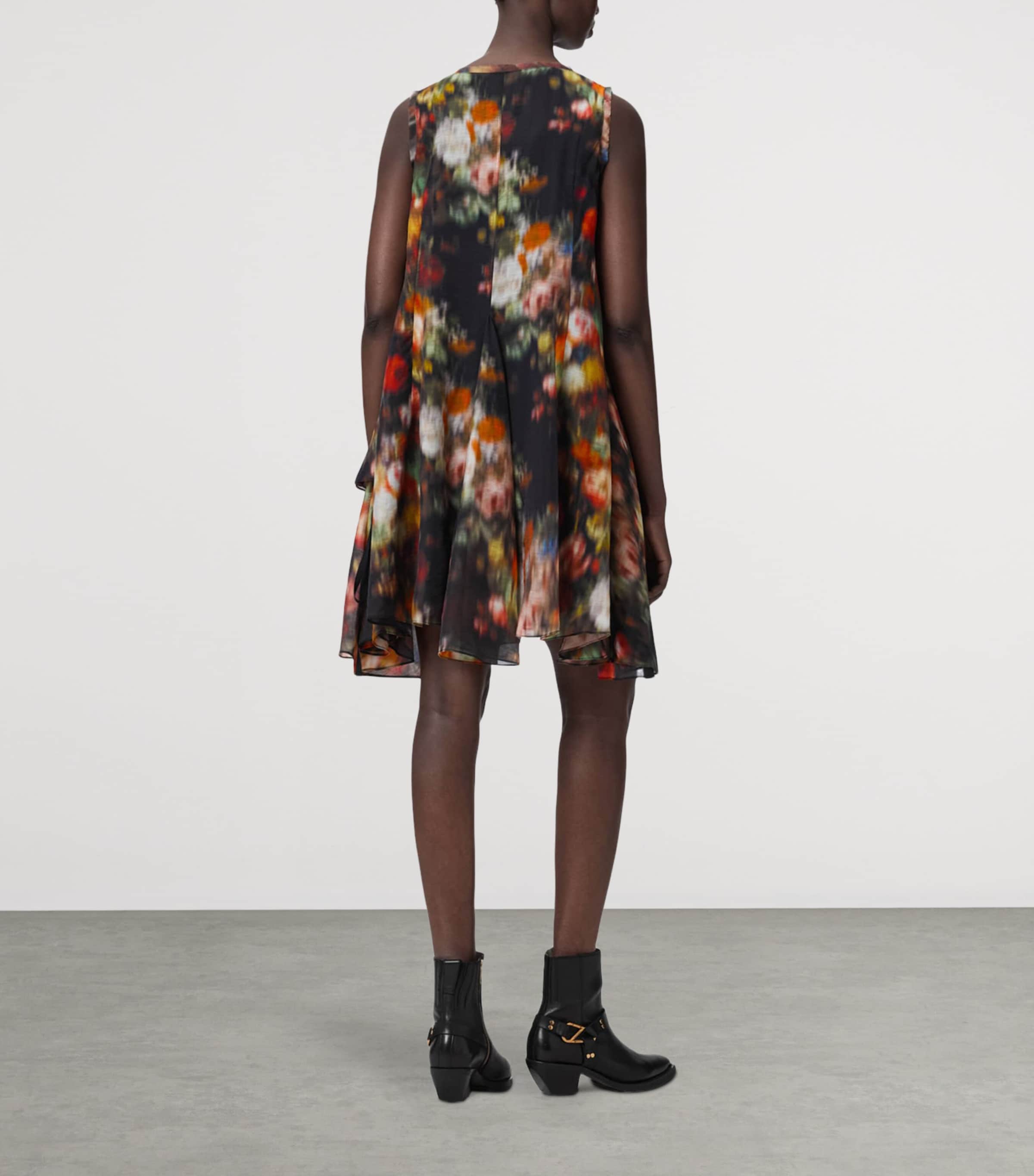 AllSaints Womens Cotton Floral Sybil Mini Dress Hazed Black Image 4