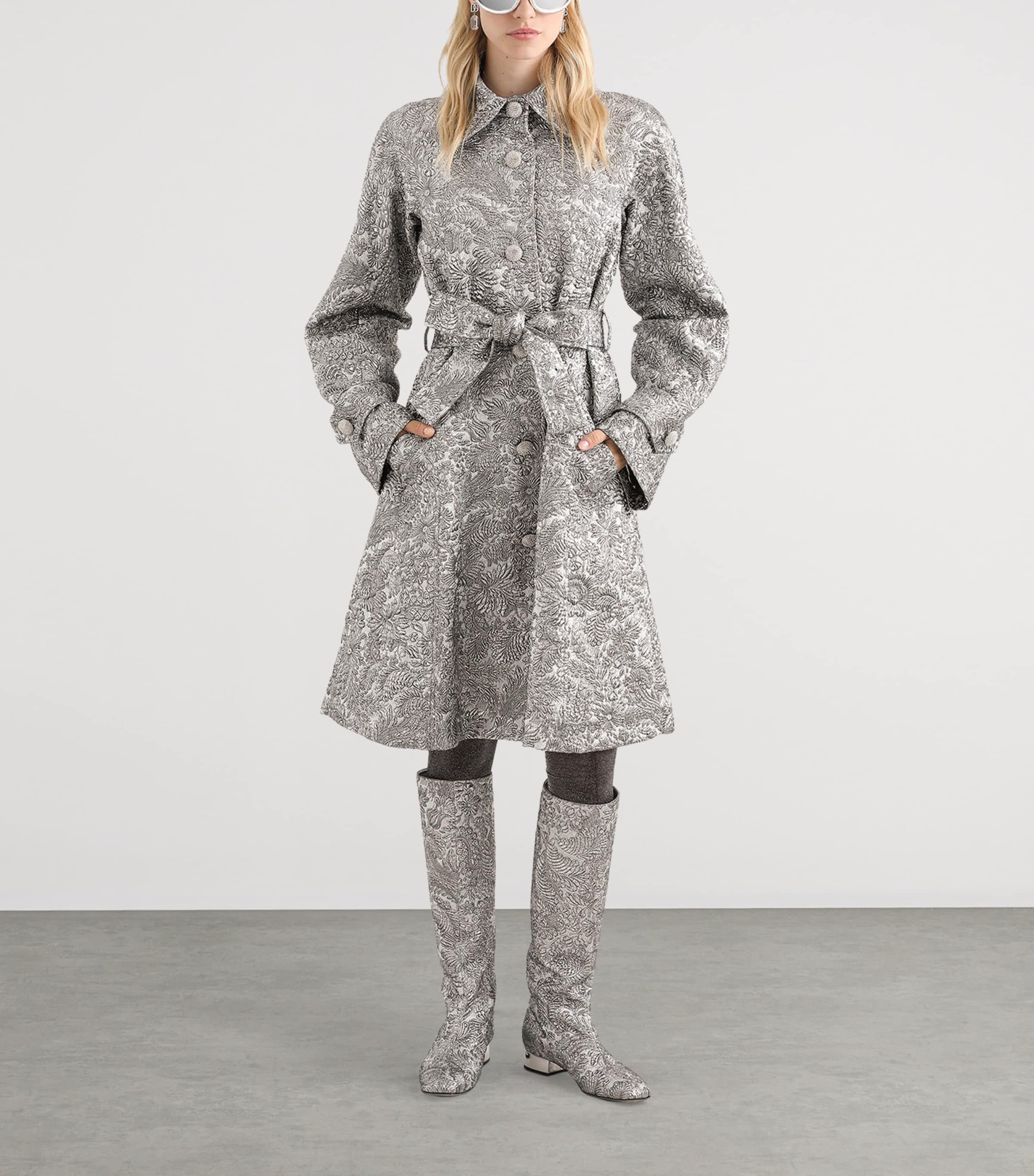 Embroidered Floral Wrap Coat S0998-SILV Image 2