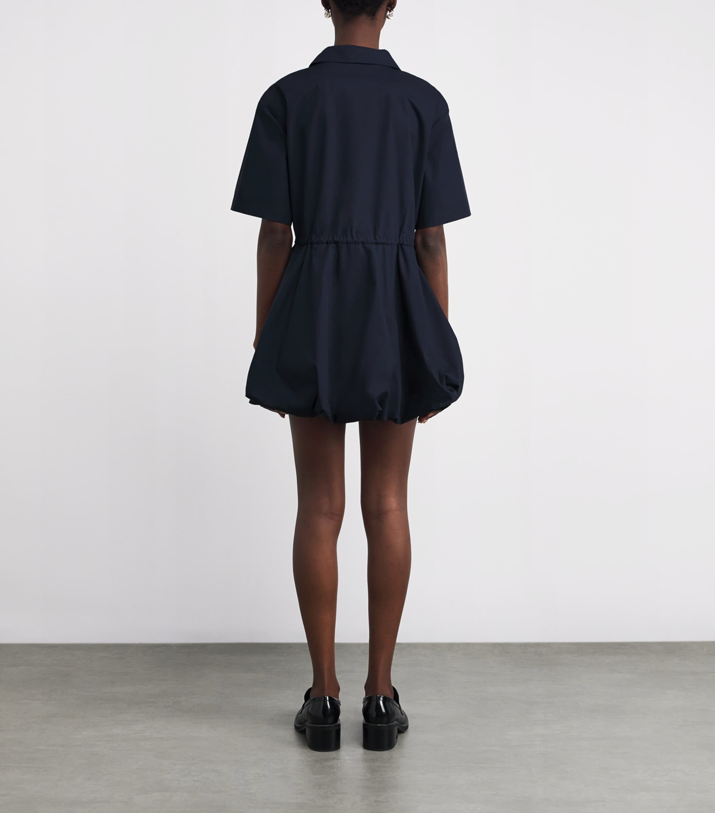 Cotton Bubble-Hem Mini Dress NAVY Image 3