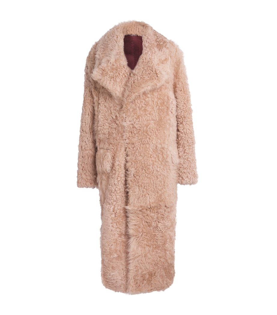 Victoria Beckham Womens Shearling Overcoat Barley Pink Image 1