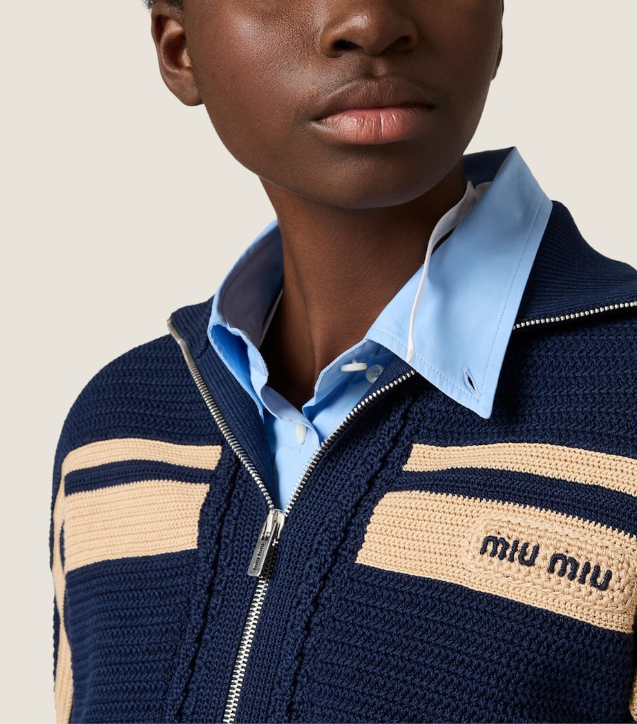 Miu Miu Womens Crochet Zip-Up Cardigan Blue Image 6