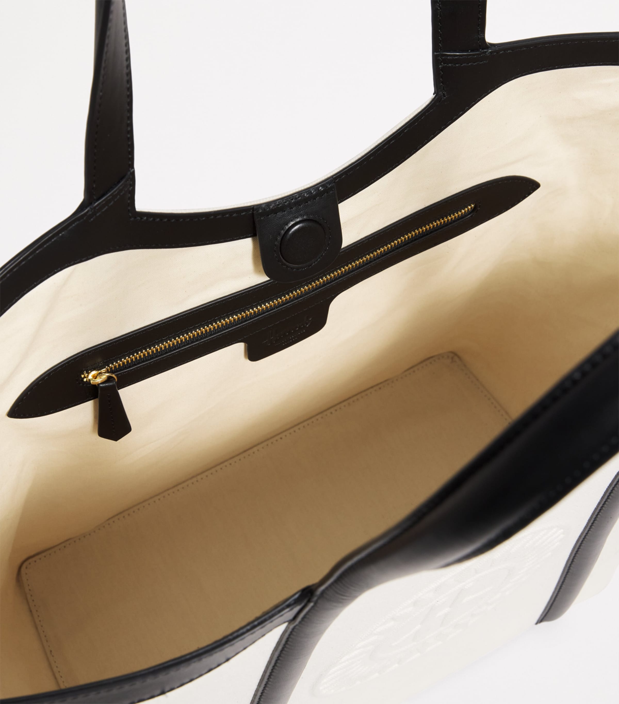 Large Canvas-Leather Embossed Tote Bag CREAM Image 4