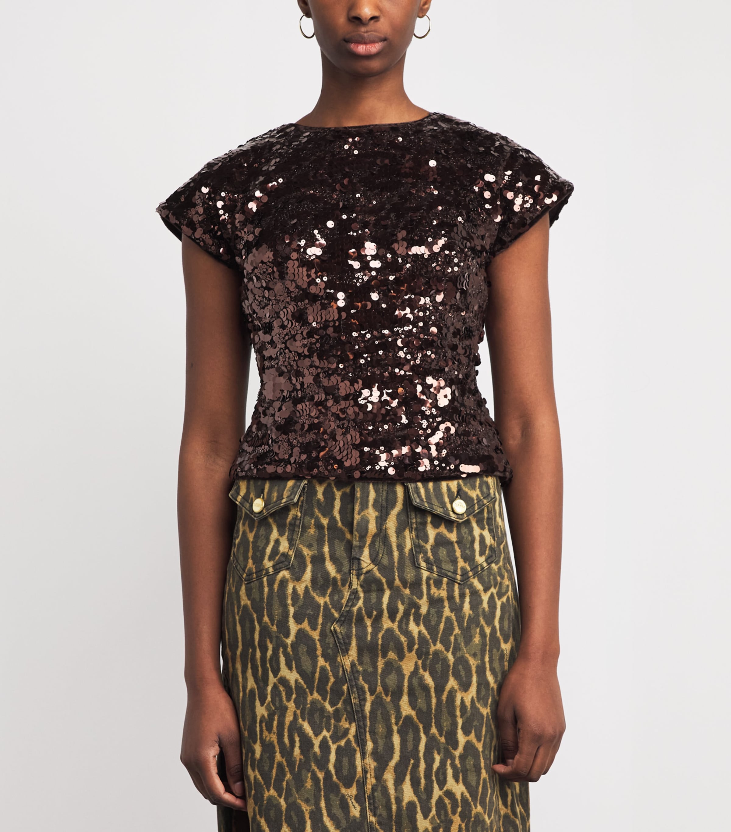 GANNI Womens Sequin-Embellished Open-Back Top Zwx Demitasse Image 4