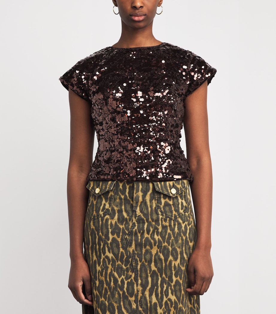 GANNI Womens Sequin-Embellished Open-Back Top Zwx Demitasse Image 4