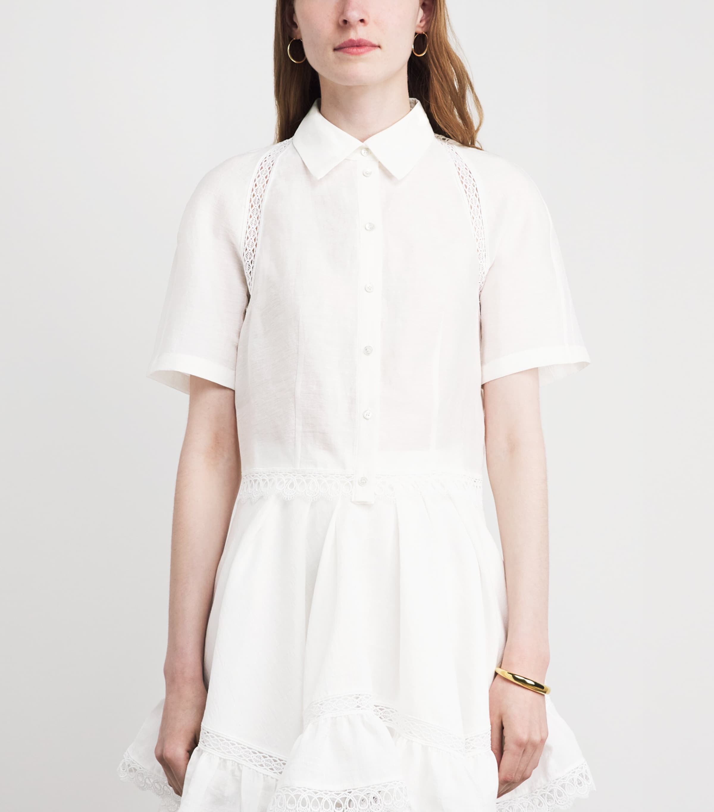 Claudie Pierlot Womens Lace-Trim Cropped Shirt Ecru Image 4