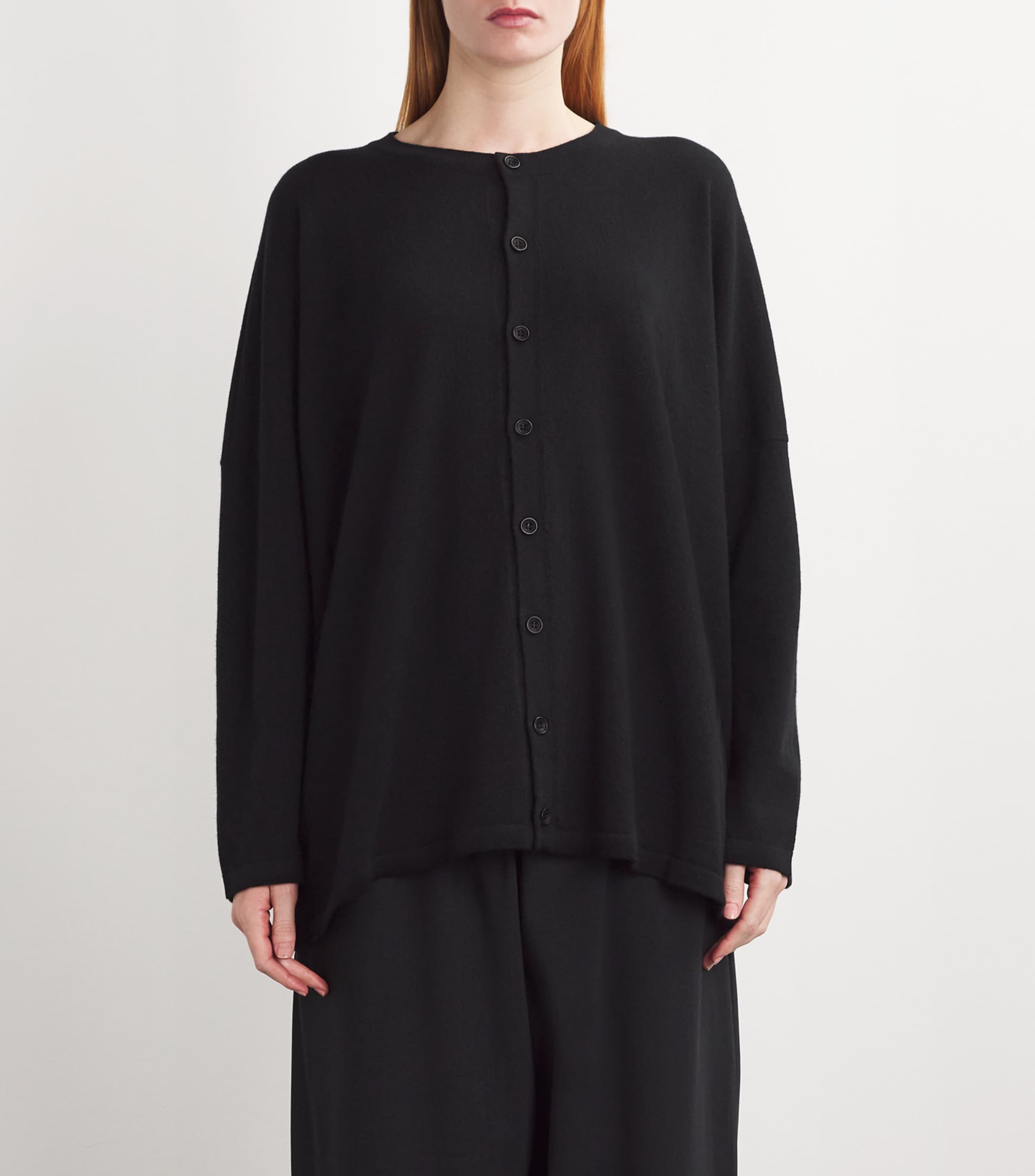 Wool Slim-Sleeve Cardigan BLACK Image 3