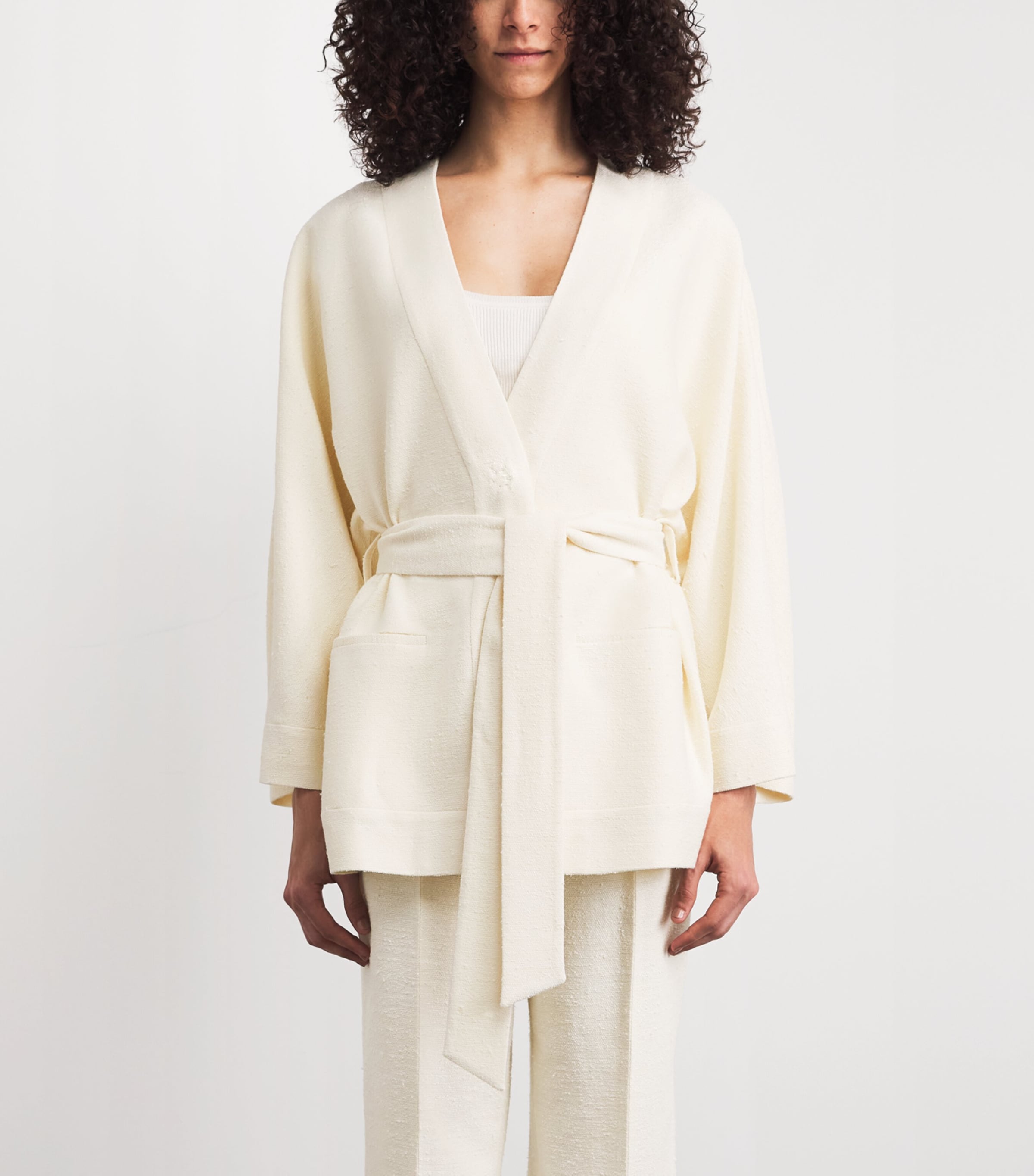 NOMADISSEM Womens Wool-Silk-Linen-Blend Tan Jacket Cream Image 4