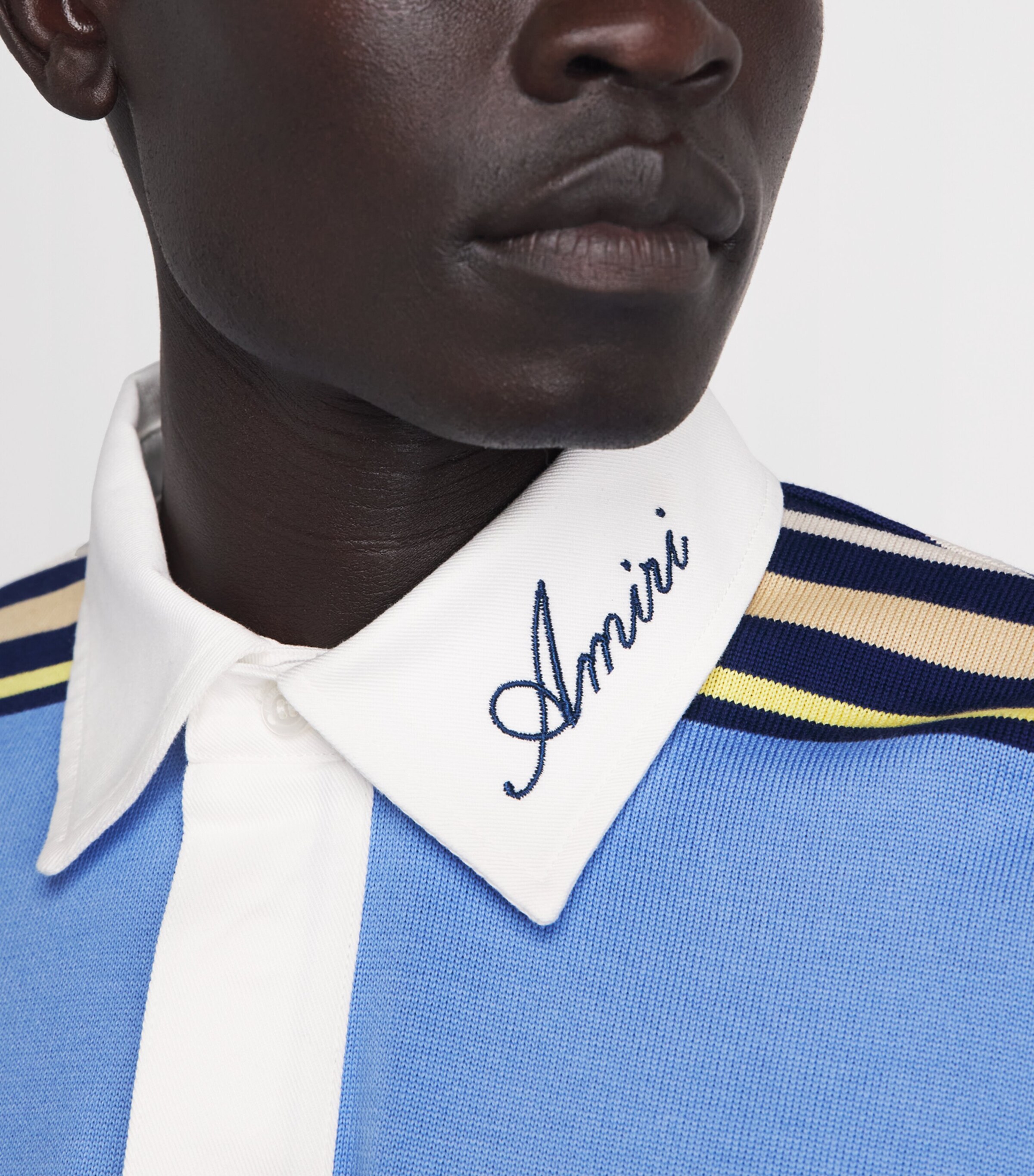 AMIRI Mens Cotton Stripe Polo Shirt Blue Image 3