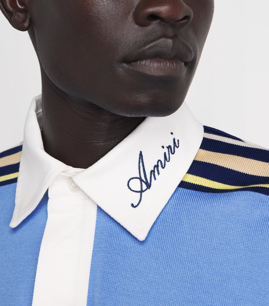 AMIRI Mens Cotton Stripe Polo Shirt Blue Image 3
