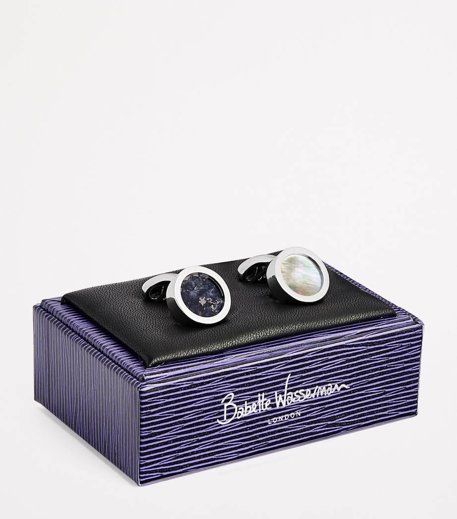 Rhodium-Plated Reversible Disc Cufflinks PEARL Image 3