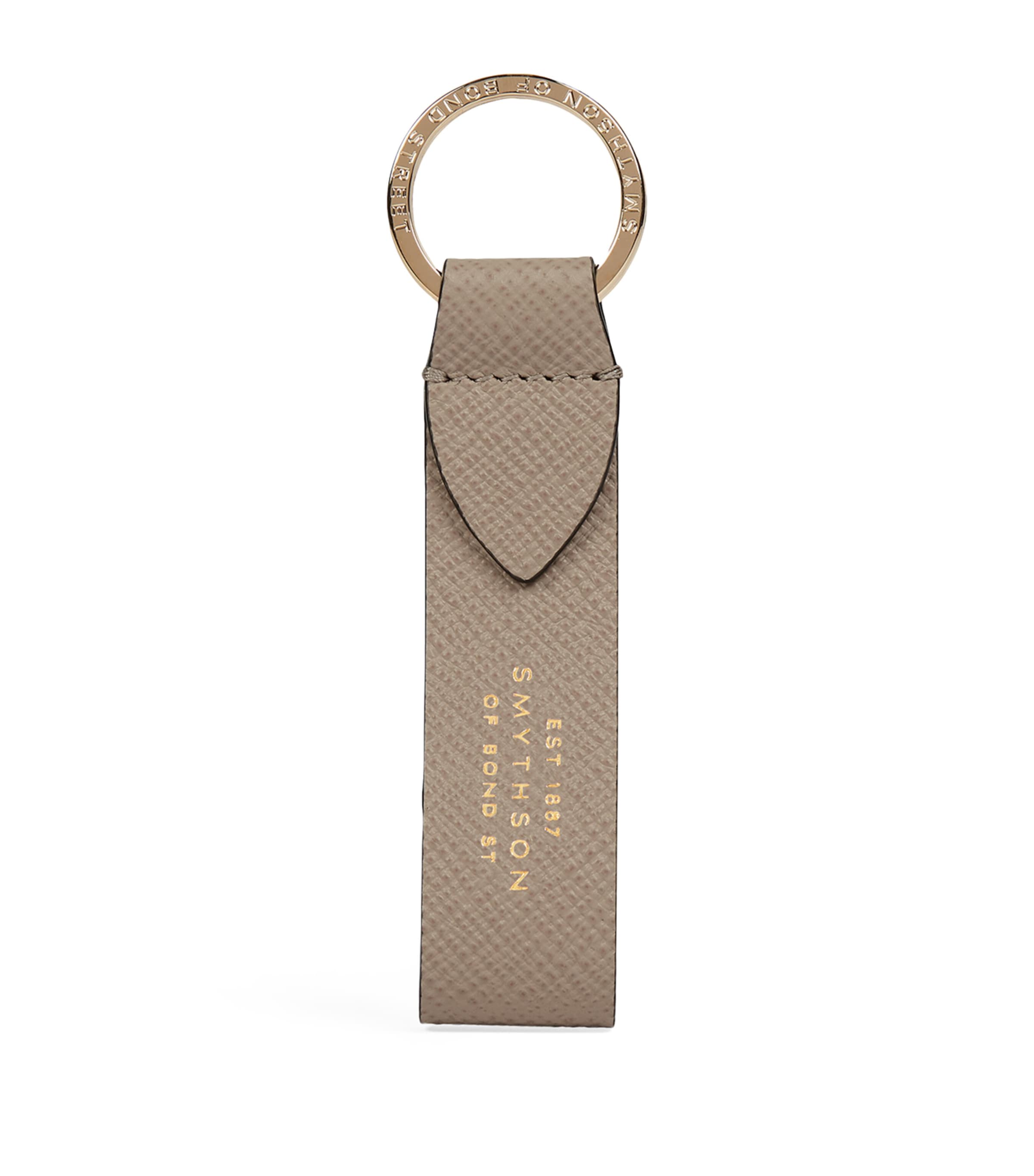 Smythson Leather Panama Keyring In Gray