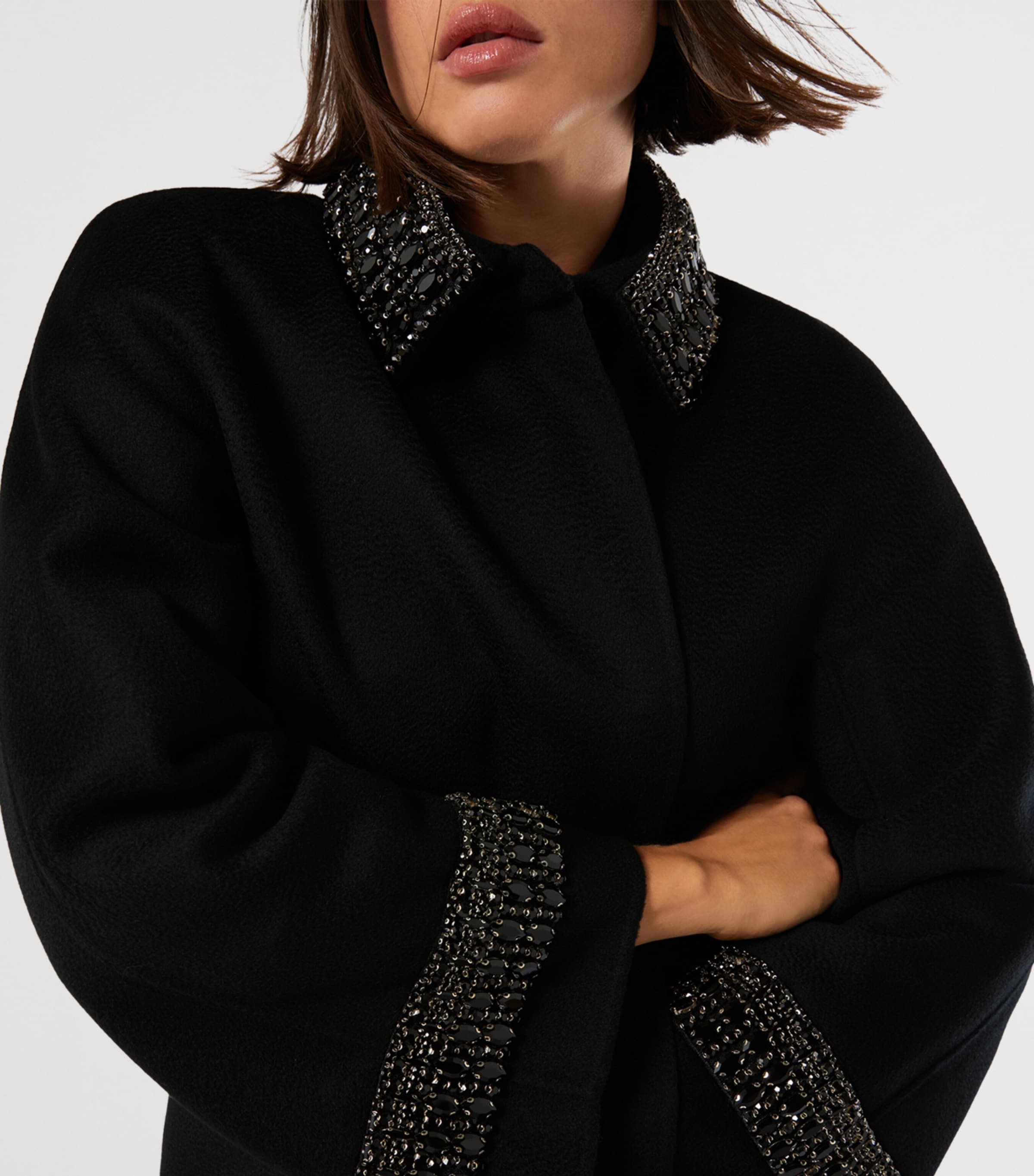 Virgin Wool Sparkling-Detail Coat BLACK Image 4