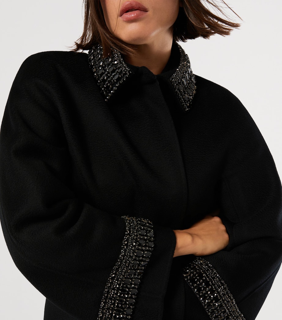 Virgin Wool Sparkling-Detail Coat BLACK Image 4