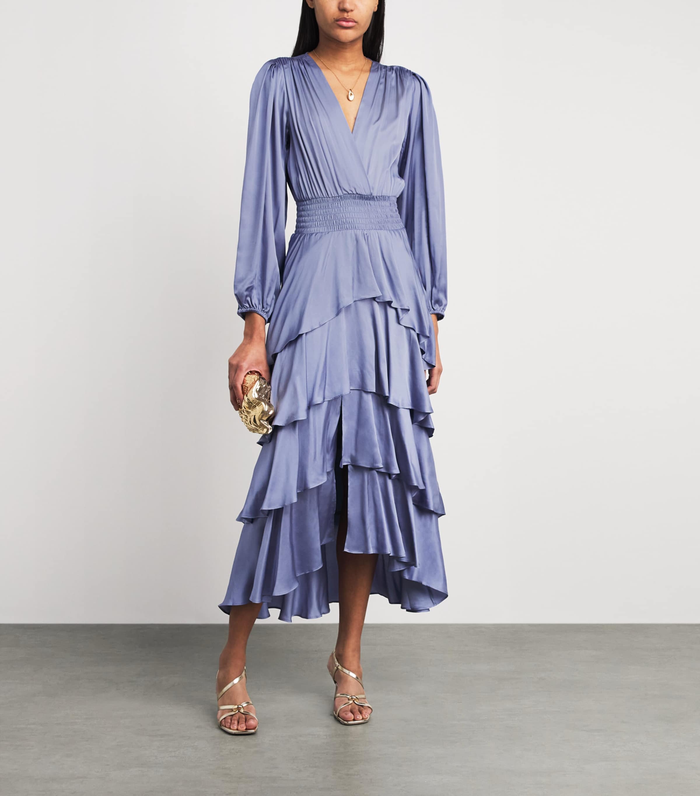 Maje Womens Ruffled Midi Dress Blue / Grey Image 2