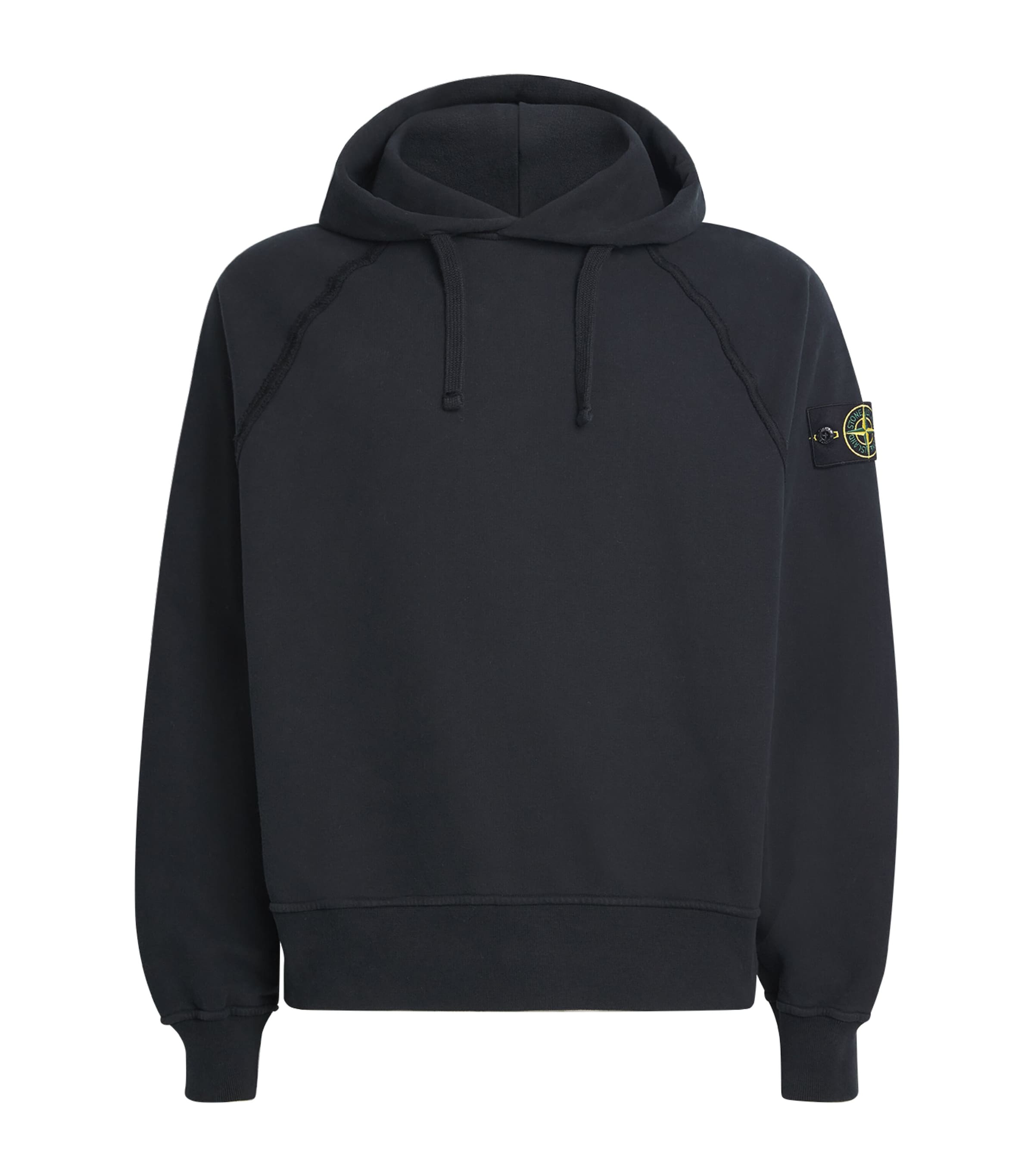Stone Island Brushed Organic Cotton Fleece Oversized Fit Hoodie Clothing In Black