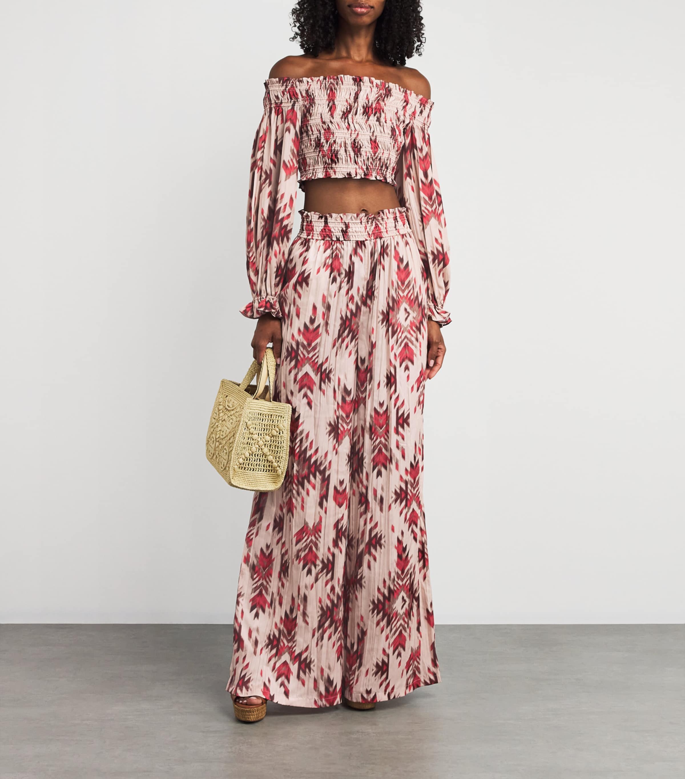 Graciela Off-The-Shoulder Smocked Top 40734GAM TAN MULTI Image 2