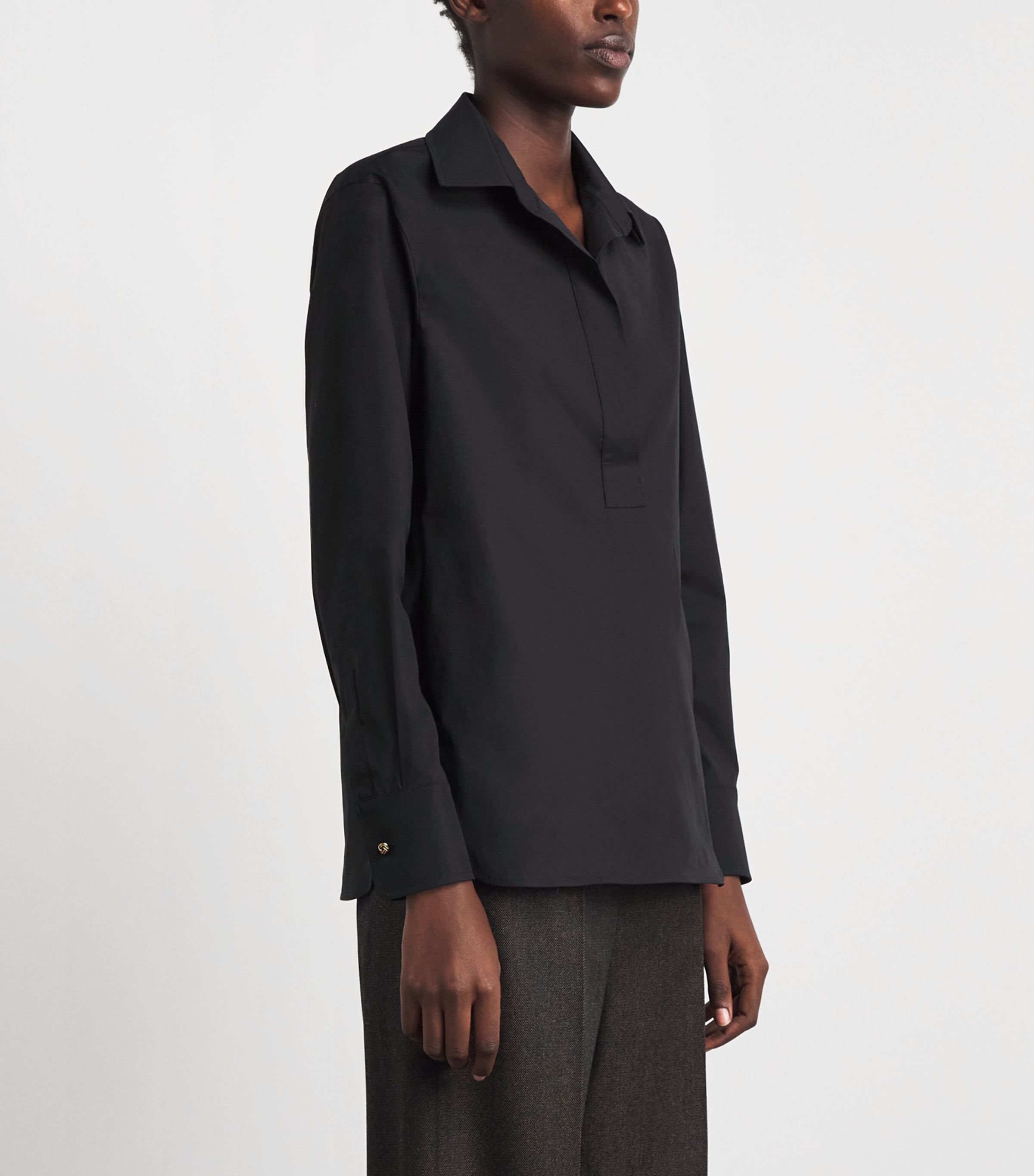 Max Mara Womens Stretch-Cotton Polo Shirt Black Image 4