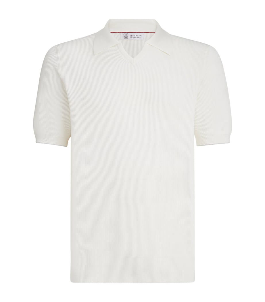 Brunello Cucinelli Mens Cotton Rib-Knit Polo Shirt Image 1