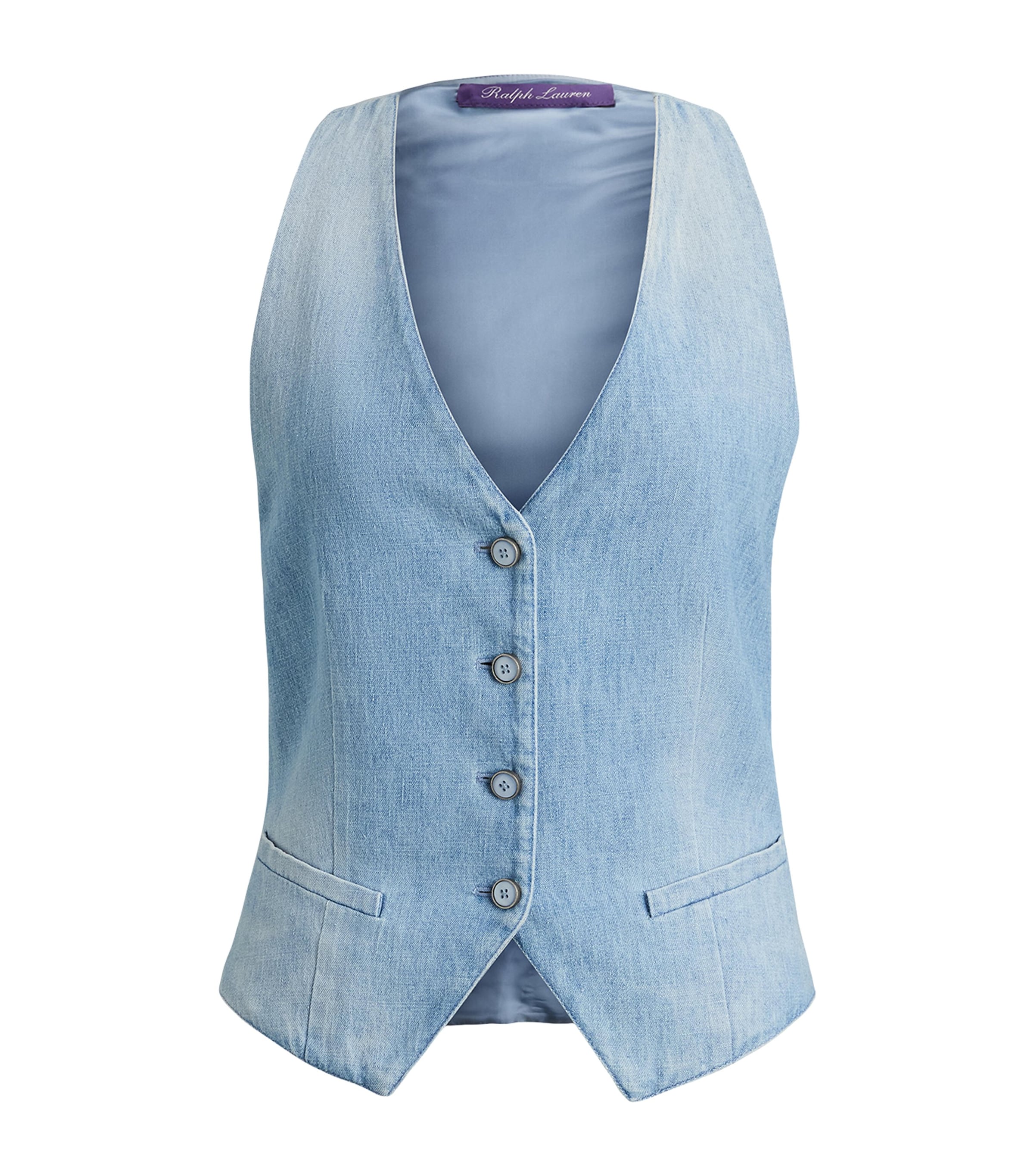 Ralph Lauren Collection Womens Cotton Denim Clarissa Waistcoat Cirrus Indigo Image 1