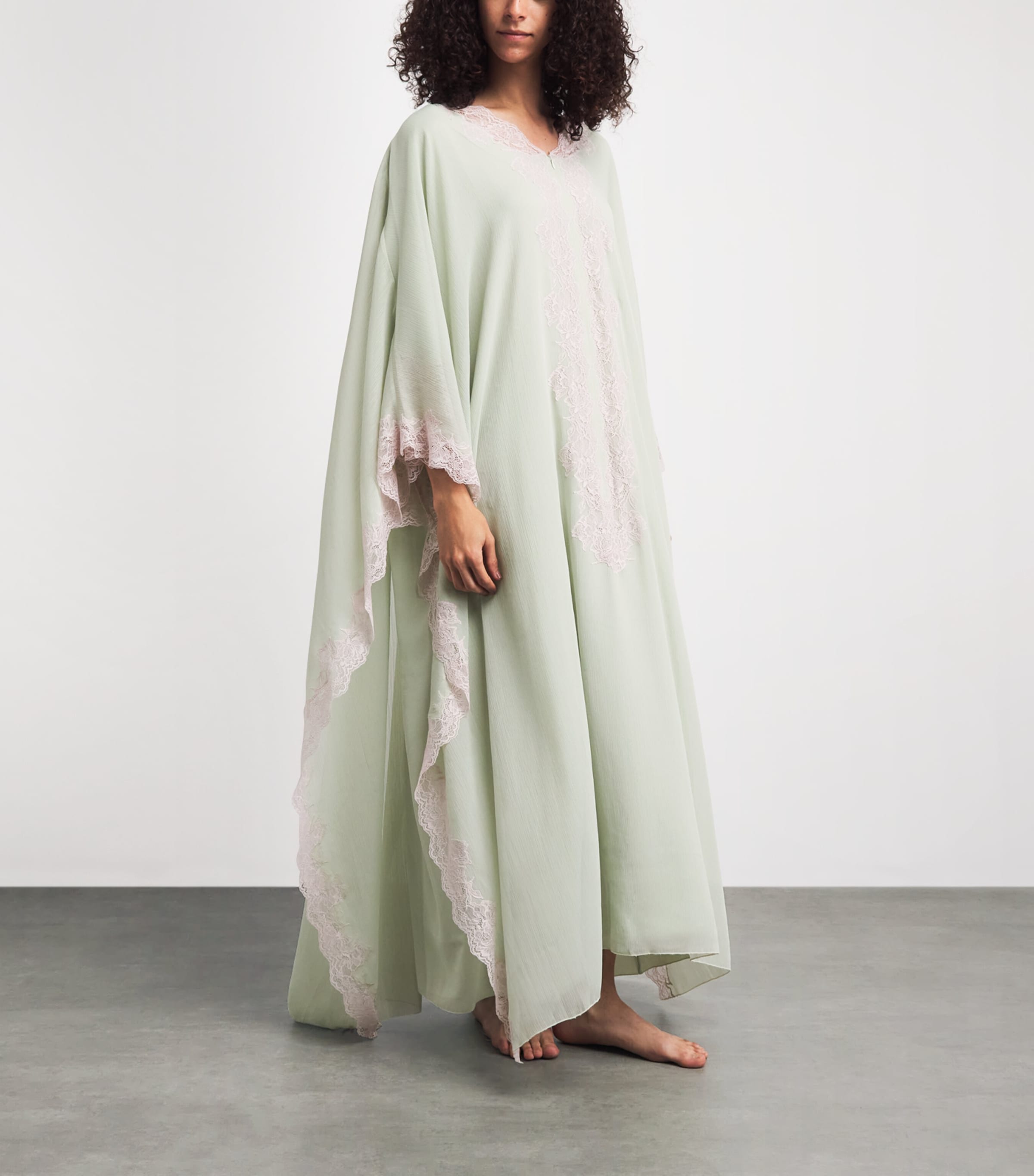Bocan Womens Silk Chiffon Amara Kaftan Maxi Dress Sage Green Image 2