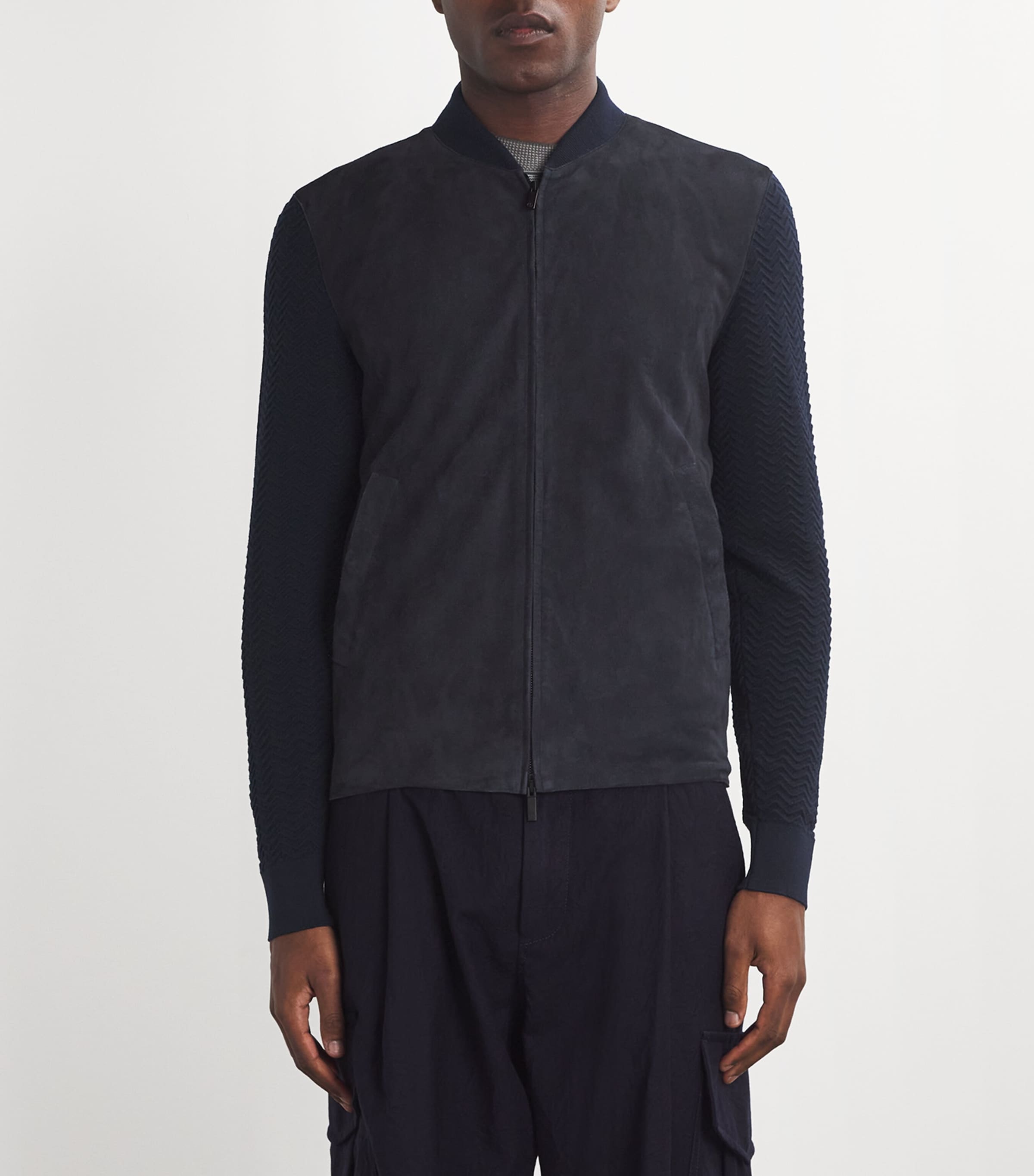 Suede Virgin Wool-Sleeve Bomber Jacket UB109 Image 3