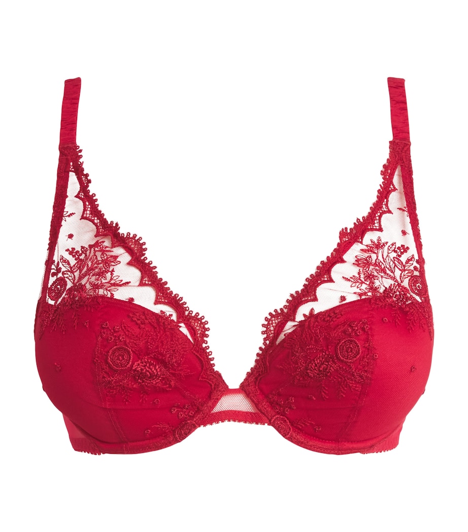 Simone Perele Womens Lace Intrigue Plunge Push-Up Bra Opera Red Image 1