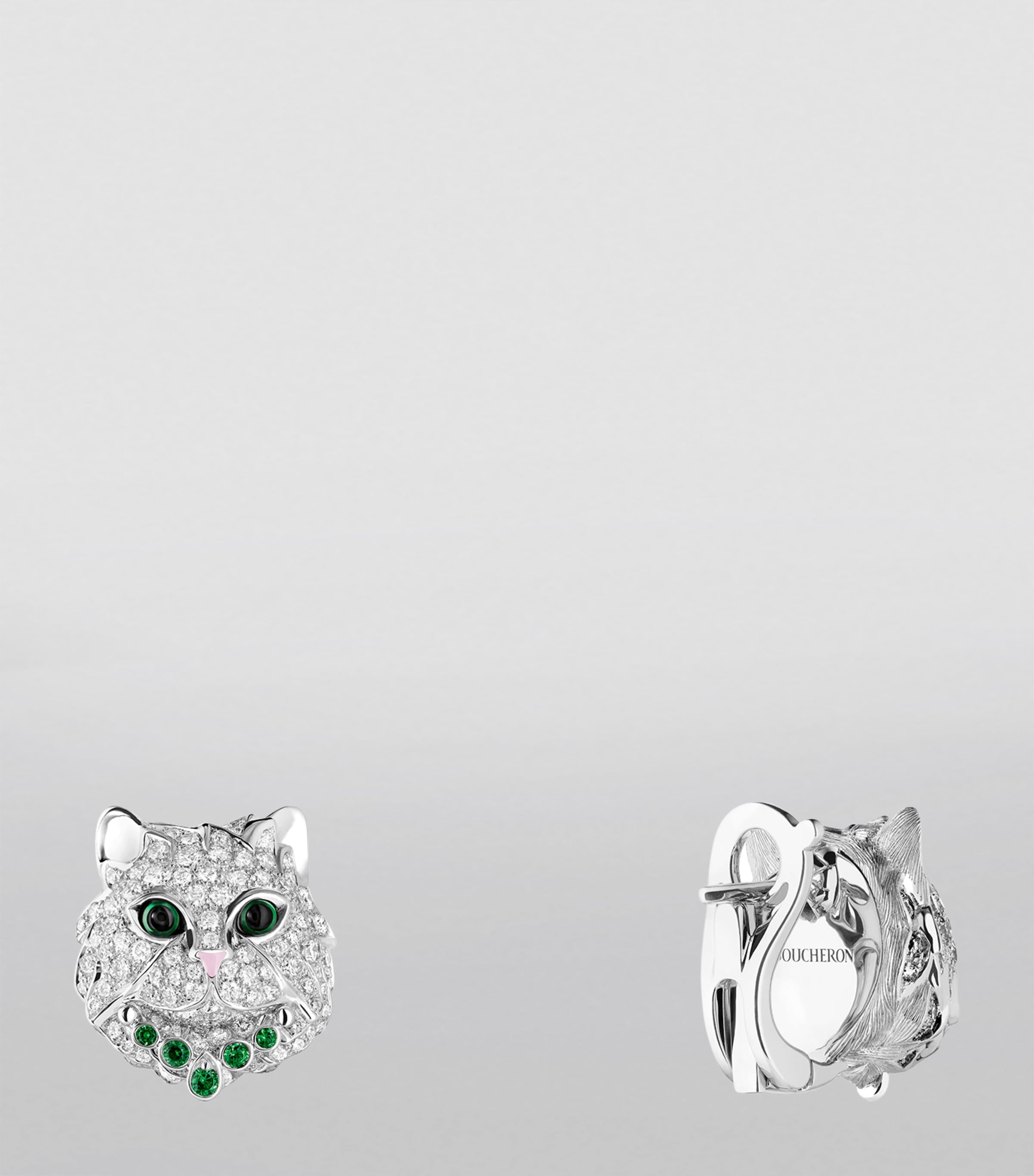 White Gold, Diamond and Tsavorite Animaux de Collection Wladimir The Cat Earrings WHITE Image 2