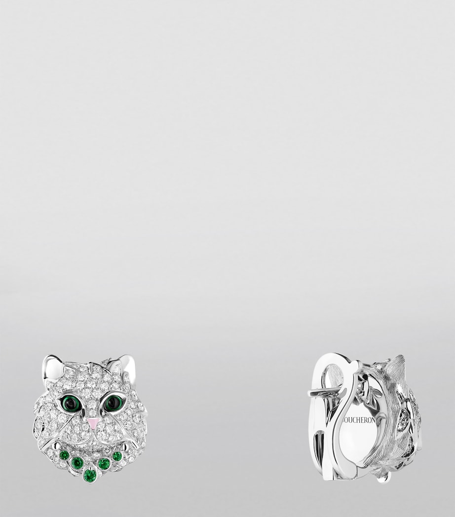White Gold, Diamond and Tsavorite Animaux de Collection Wladimir The Cat Earrings WHITE Image 2