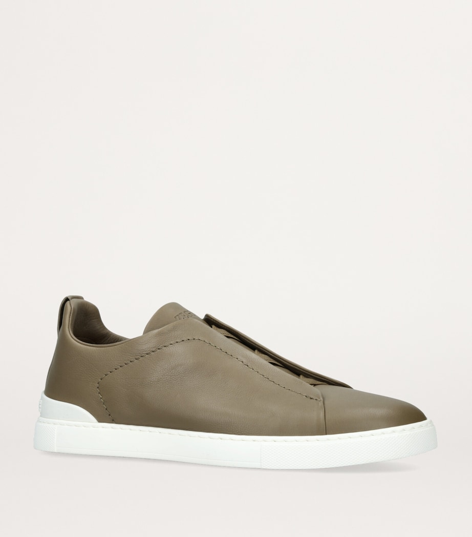 Crocodile Leather Triple Stitch SECONDSKIN Sneaker MID GREEN Image 3