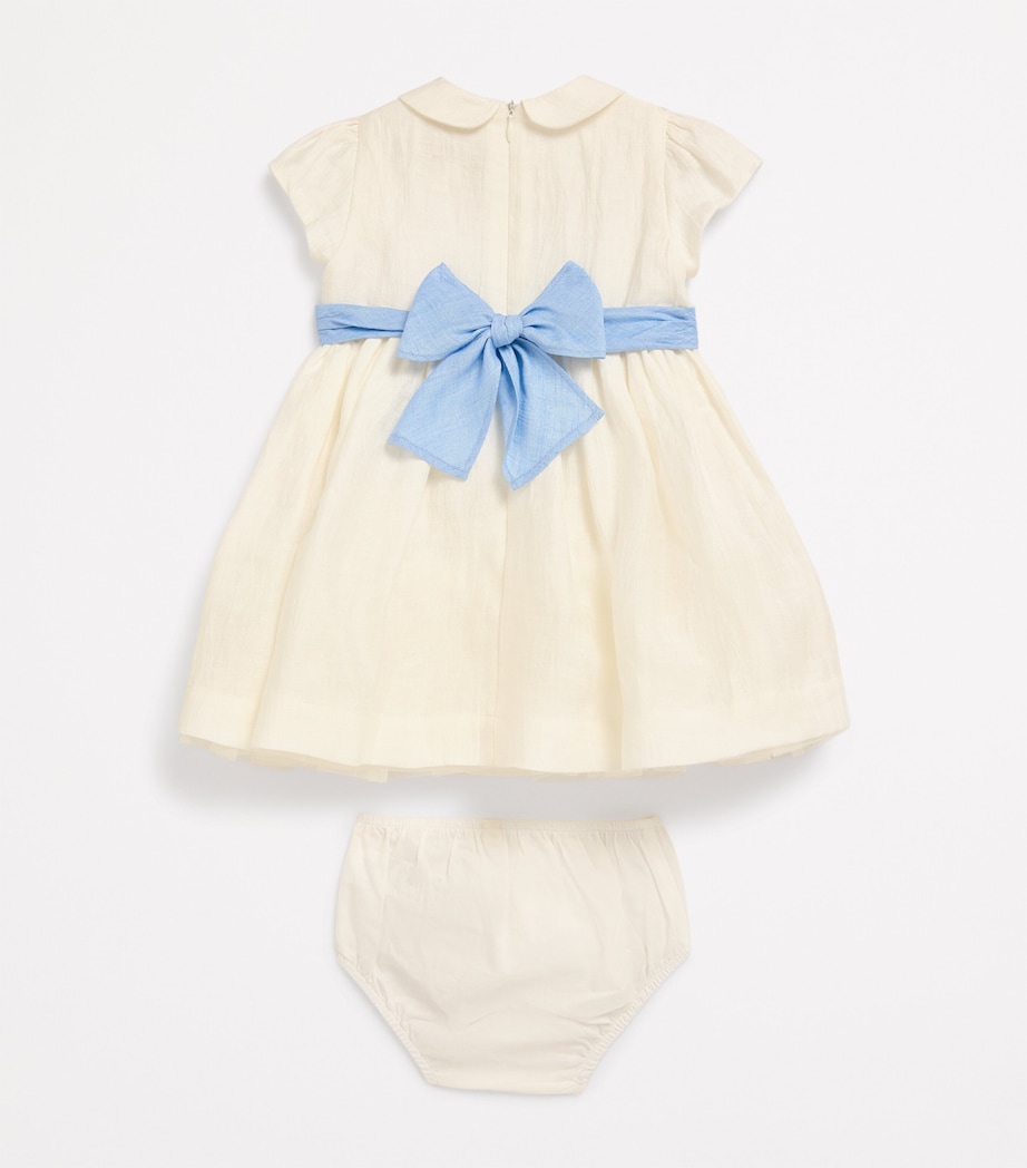 Linen-Blend Belt-Detail Dress (6-36 Months) 1046 MILK/LIGHT BLUE Image 2