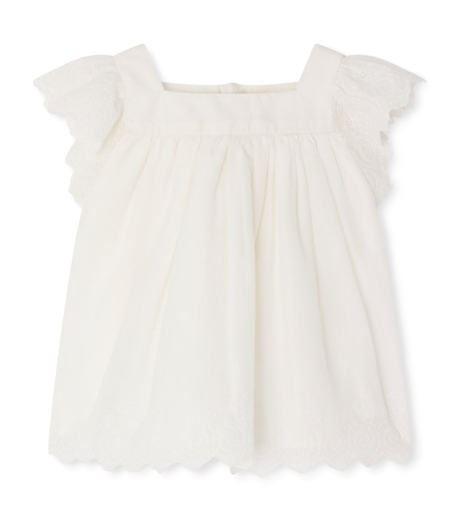 Bonpoint Cotton Embroidered Top (6-18 Months) Upb Blanc Lait Image 1