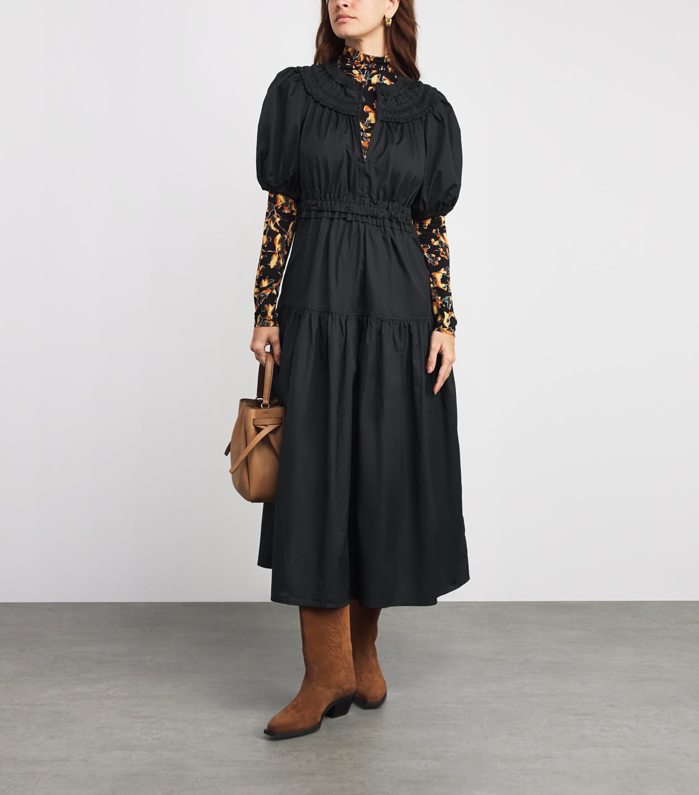 Ulla Johnson Black Cotton Othella Midi Dress | Harrods US