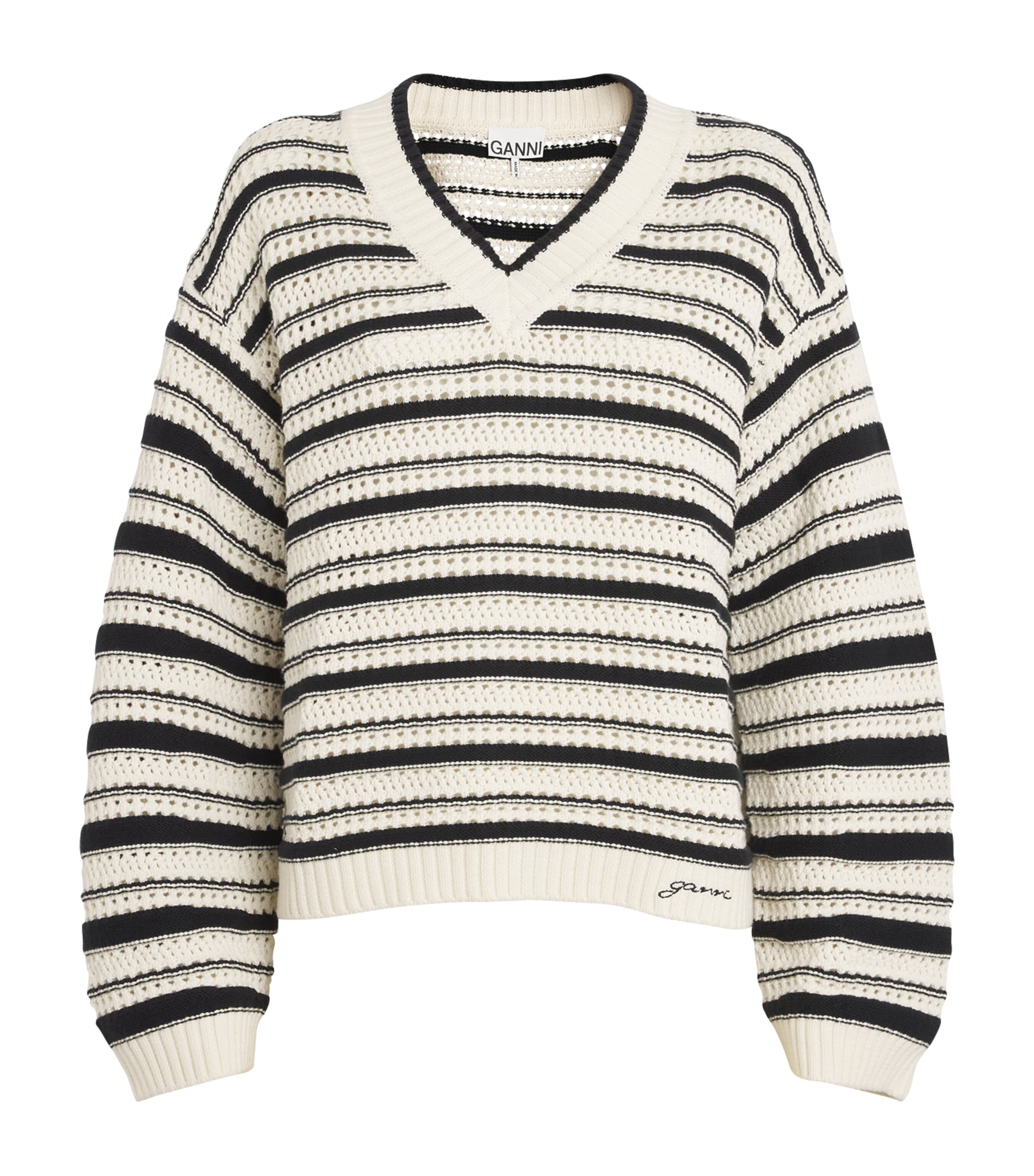 Ganni Organic Cotton Striped Sweater In Multi