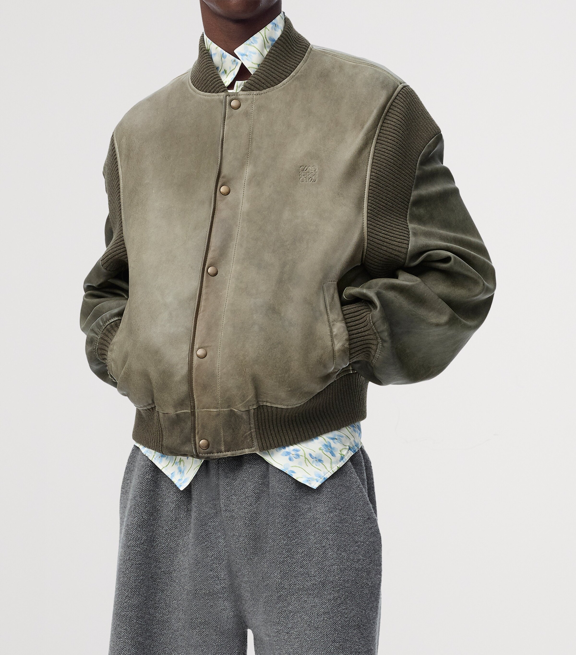 Nappa Leather Bomber Jacket KHAKI GREEN Image 2