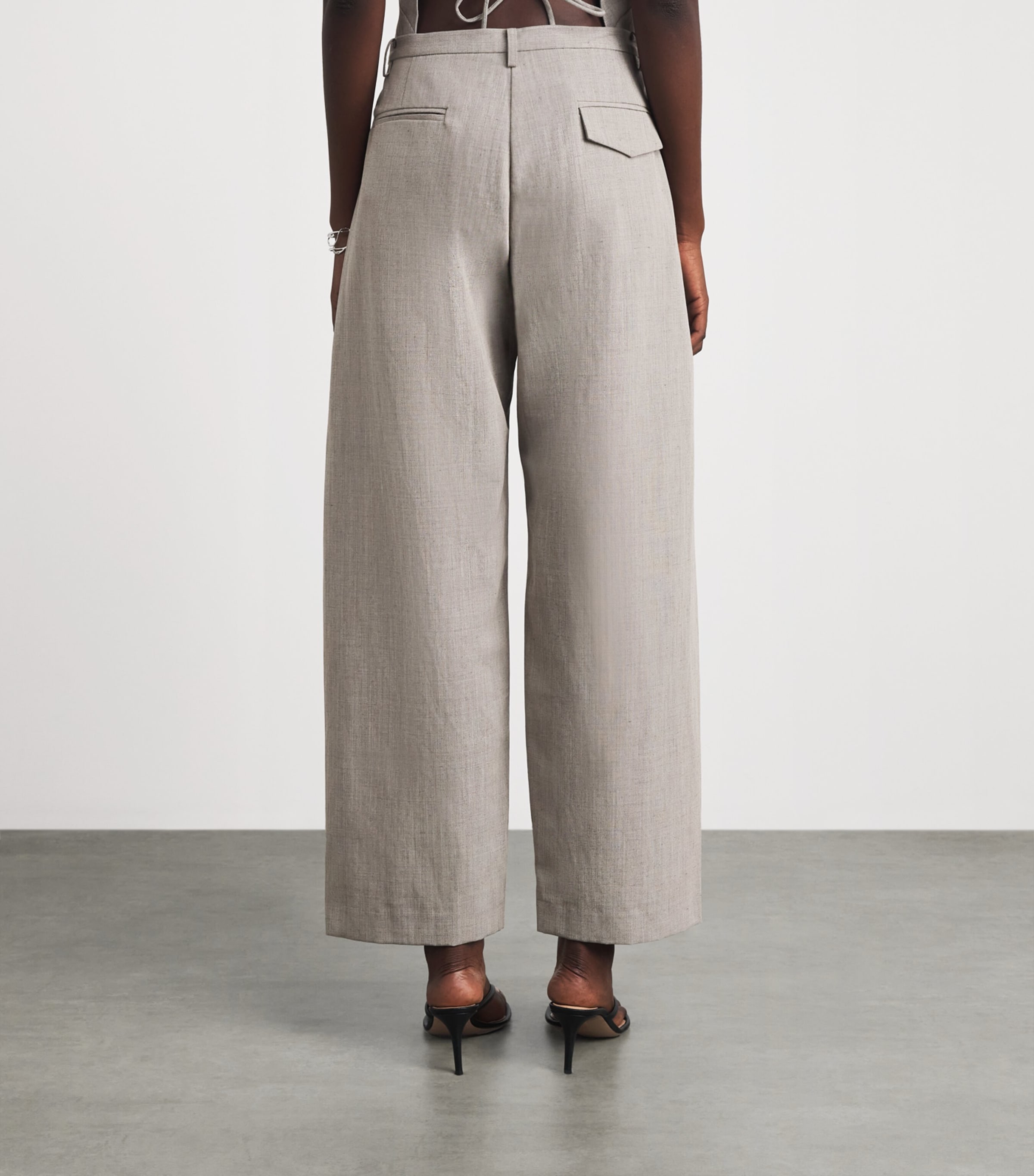 St. Agni Womens Wool-Blend Fine Band Balloon Trousers Pebble Melange Image 5