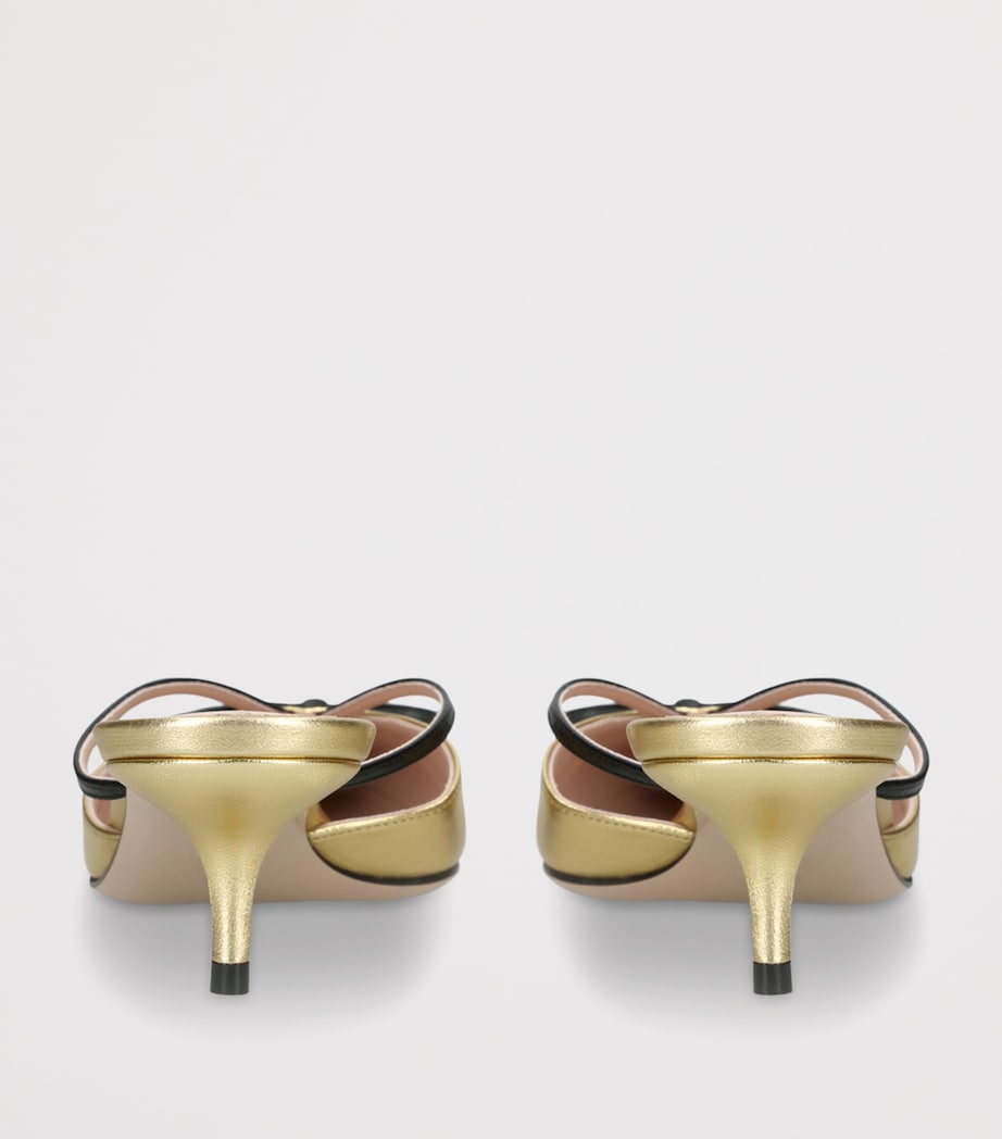 Valentino Garavani Metallic Leather Bepointy Heeled Mules 45 Gold Comb Image 2