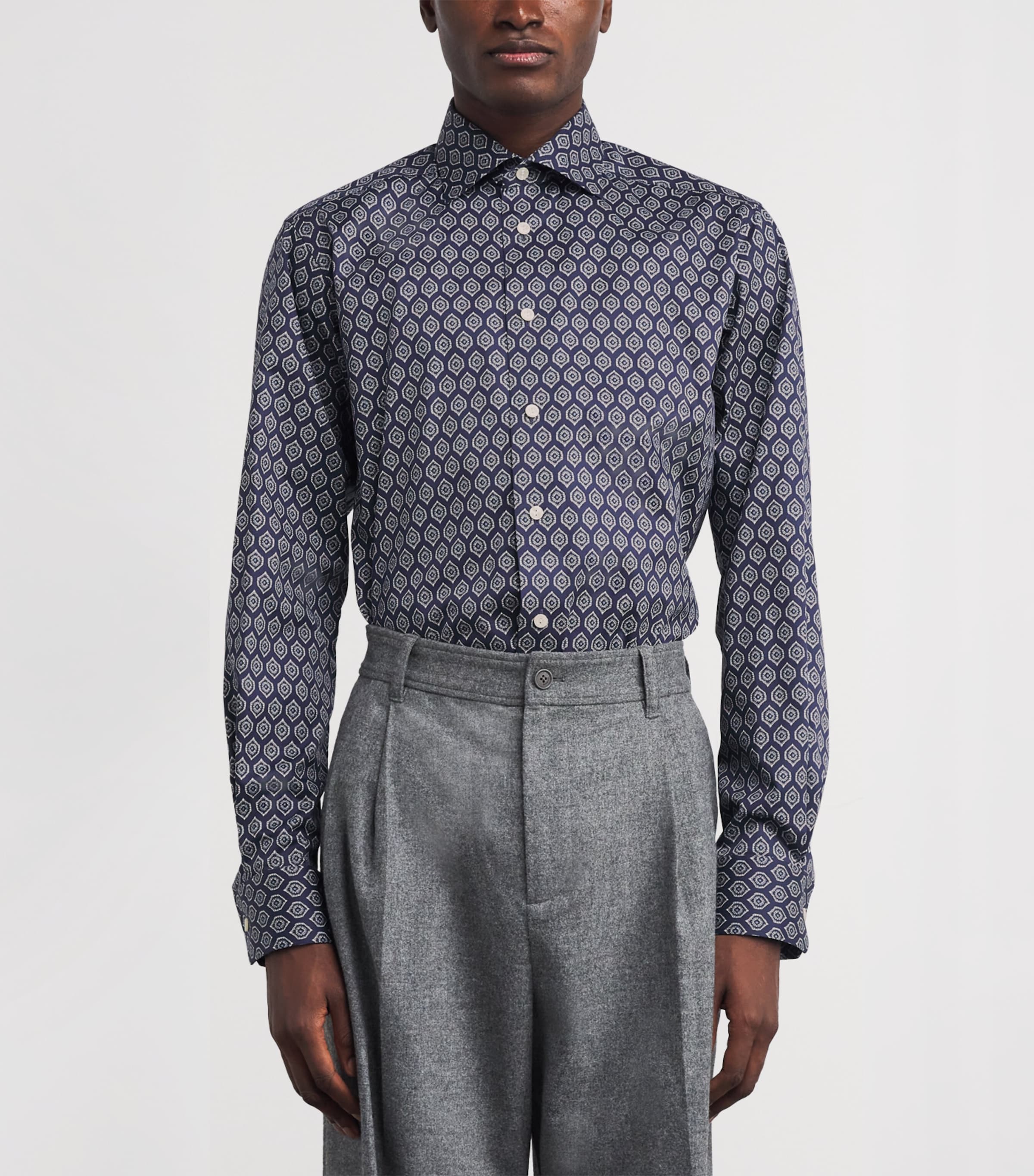 Cotton Twill Geometric Print Contemporary Fit Shirt 28NAVY BLUE Image 3