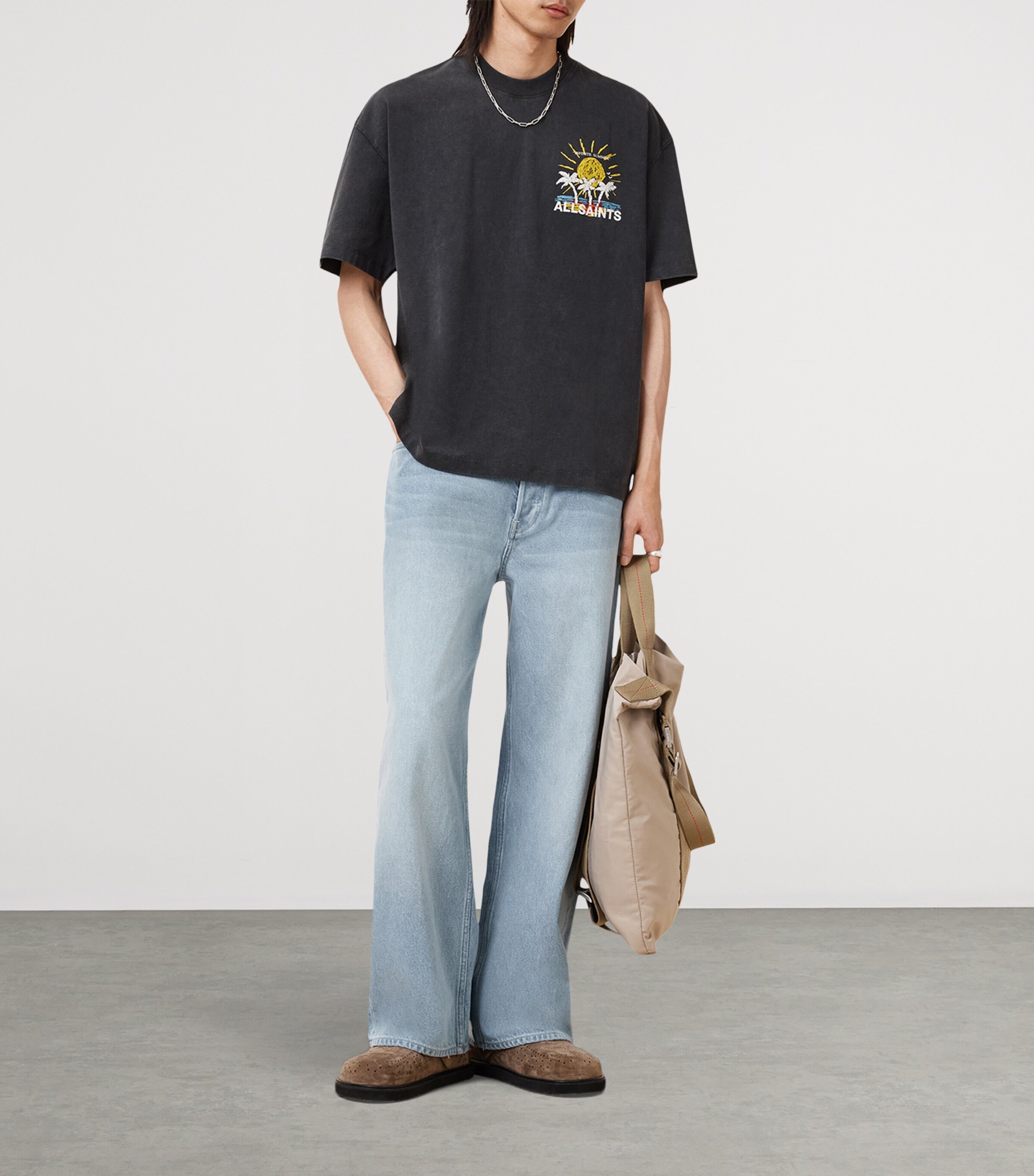 AllSaints Mens Organic Cotton Cove Logo T-Shirt Washed Black Image 3