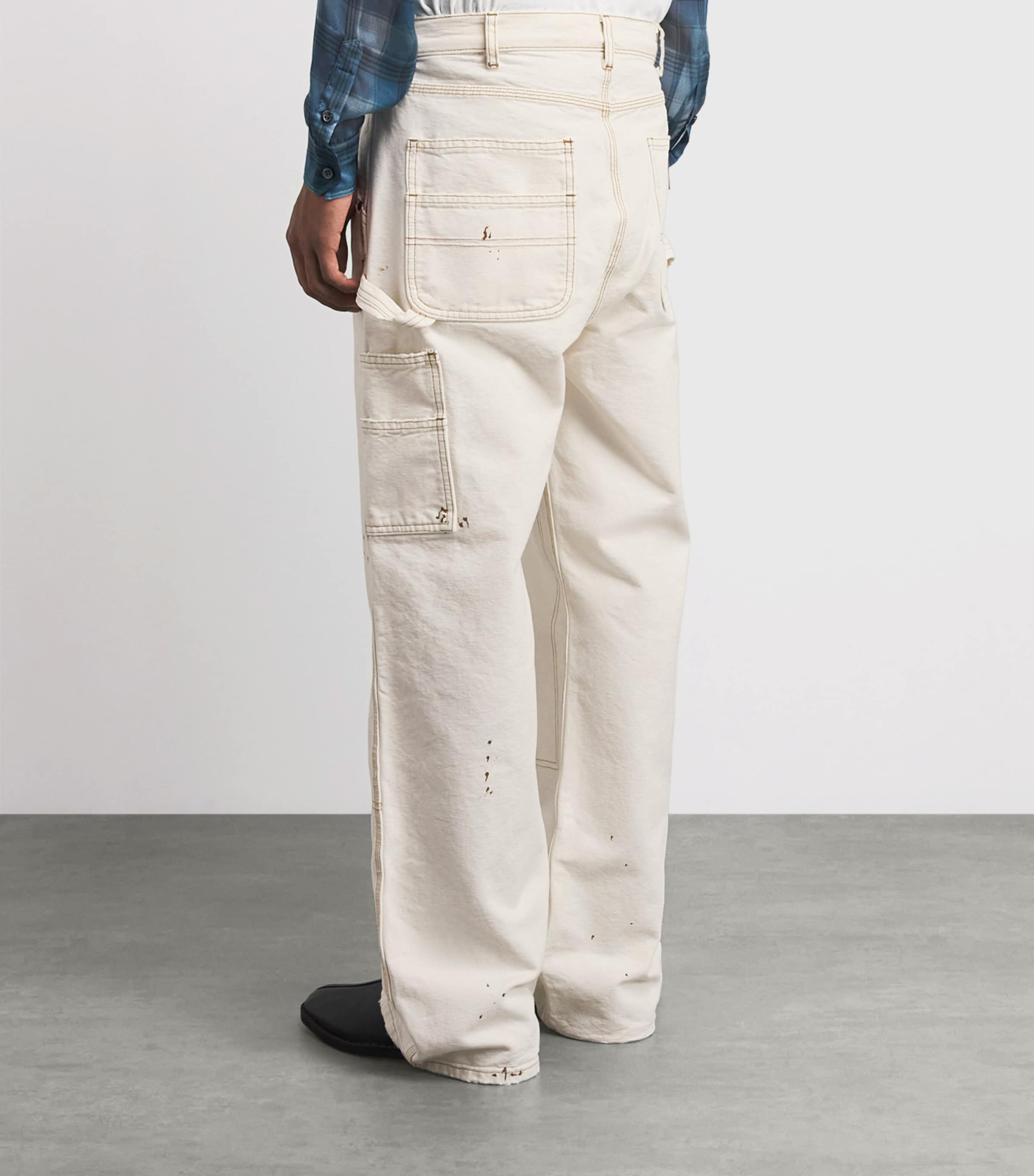 Cherry Los Angeles Mens Cotton Paint Splatter Carpenter Trousers Vintage White Image 5