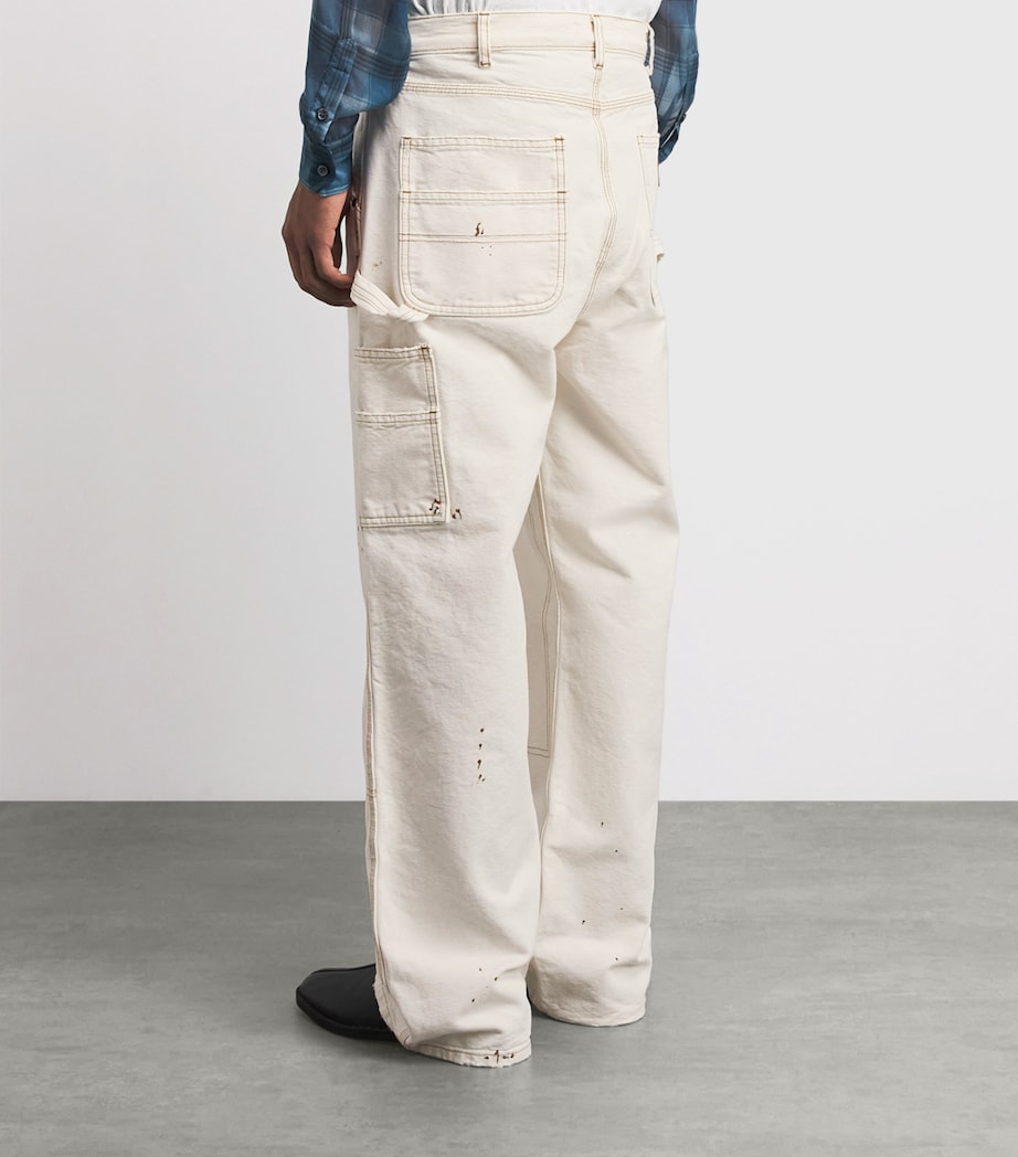 Cherry Los Angeles Mens Cotton Paint Splatter Carpenter Trousers Vintage White Image 5