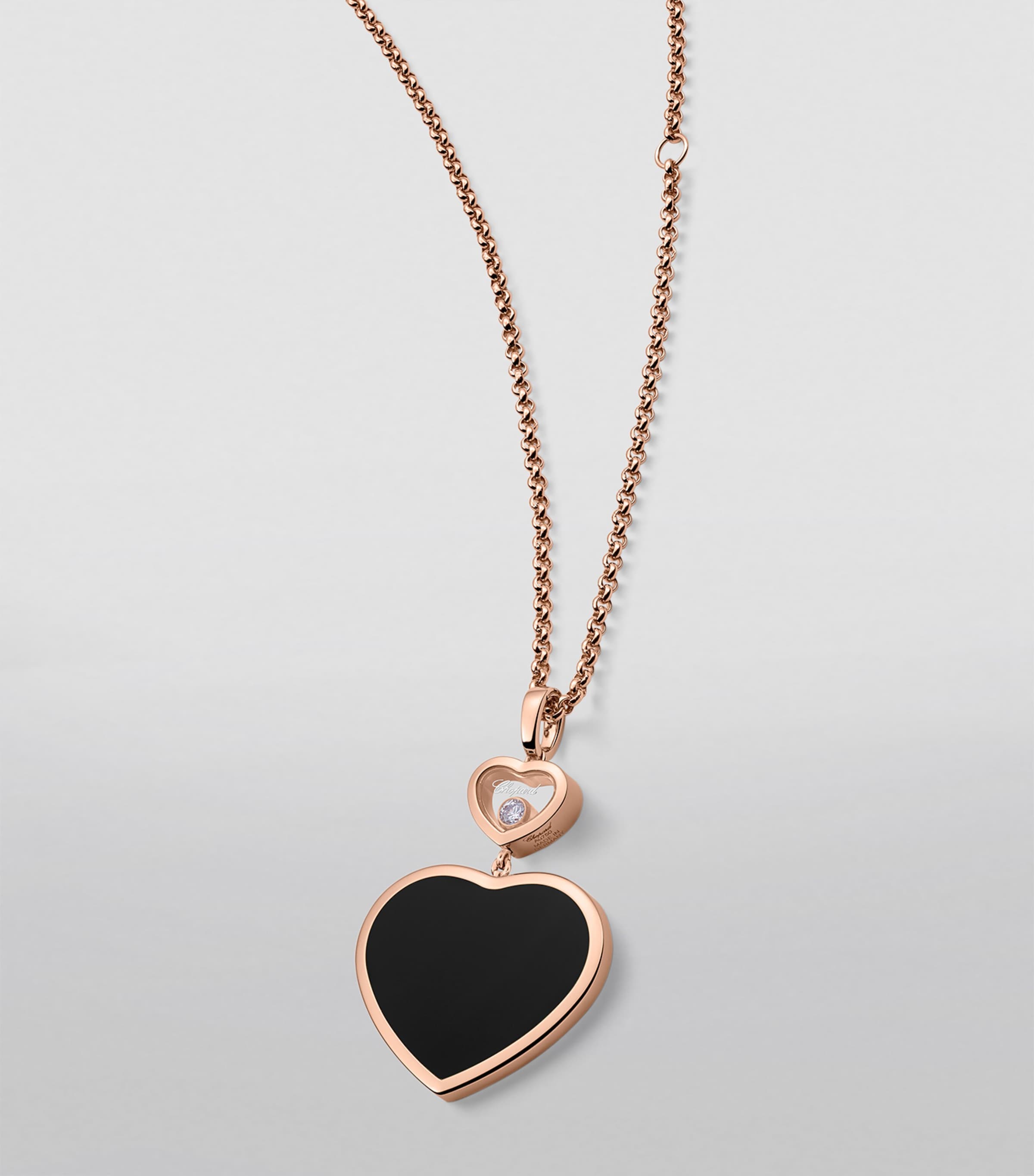 Rose Gold, Diamond and Onyx Happy Hearts Pendant Necklace 18K ROSE GOLD Image 6