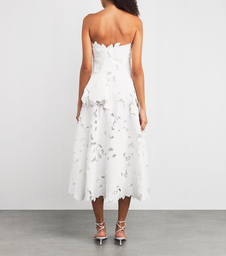 Embroidered Floral Strapless Midi Dress WHITE Image 3
