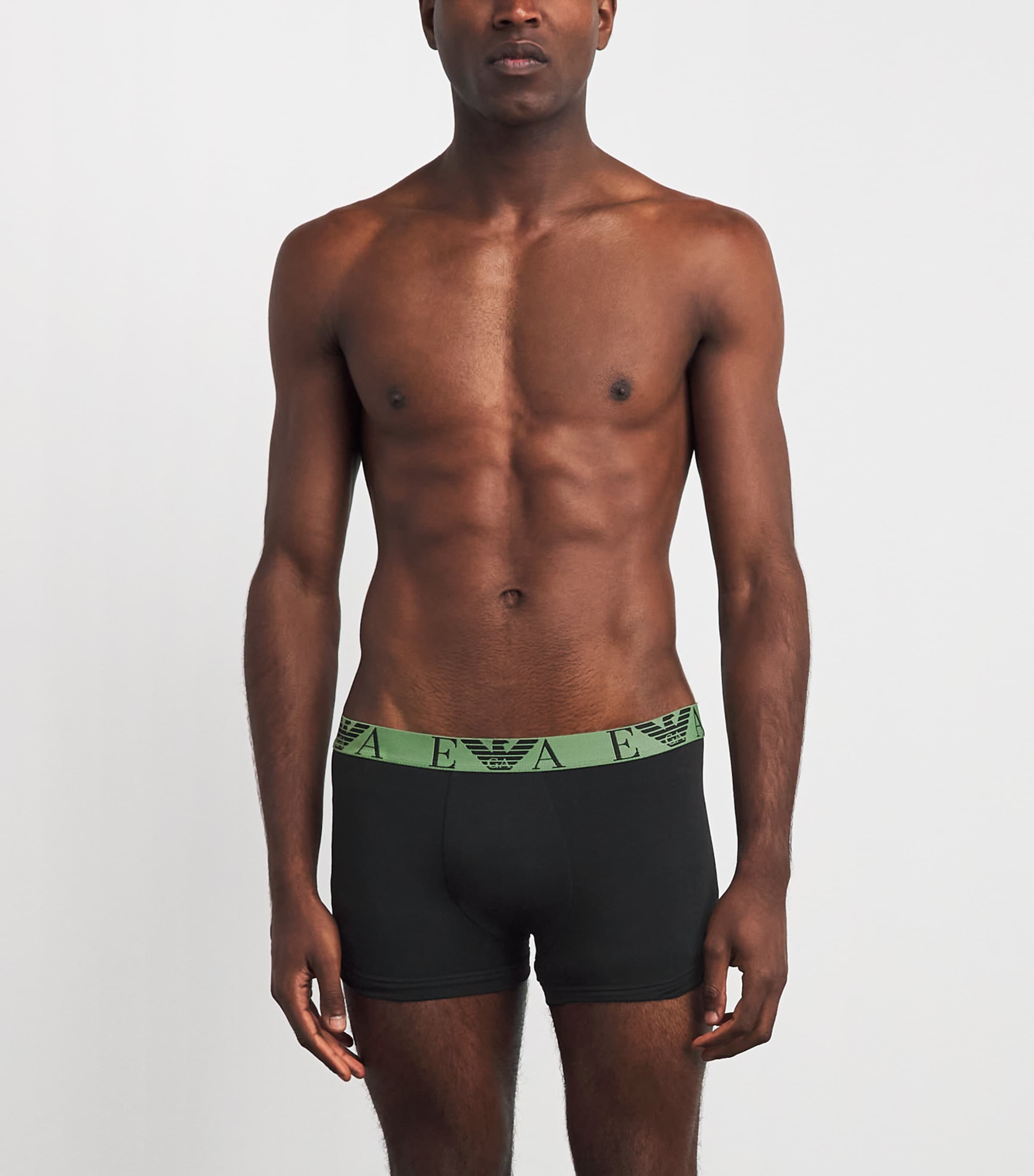 Emporio Armani Mens Stretch-Cotton Eagle Monogram Trunks (Pack of 3) Green/blk Image 2