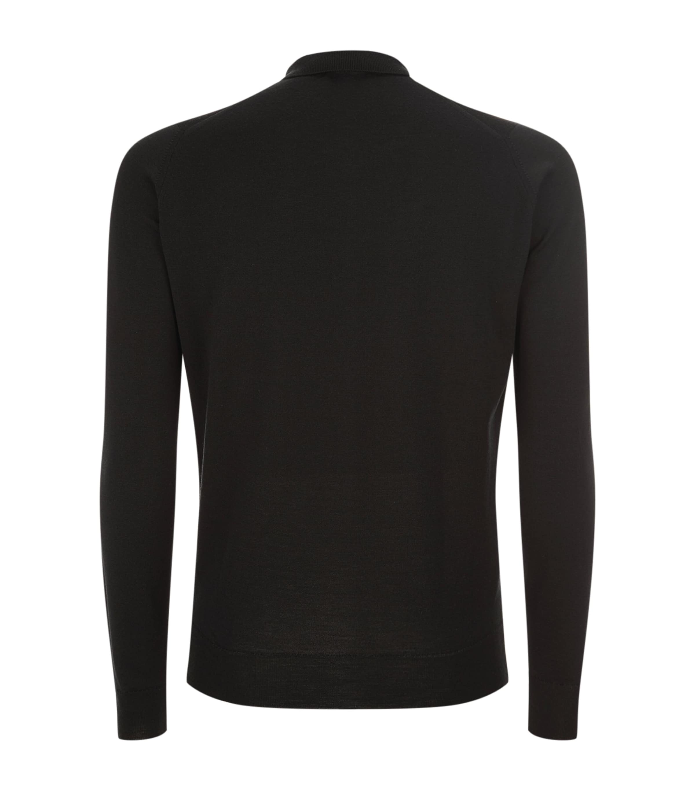 Merino Wool Long-Sleeve Polo Shirt BLACK Image 2
